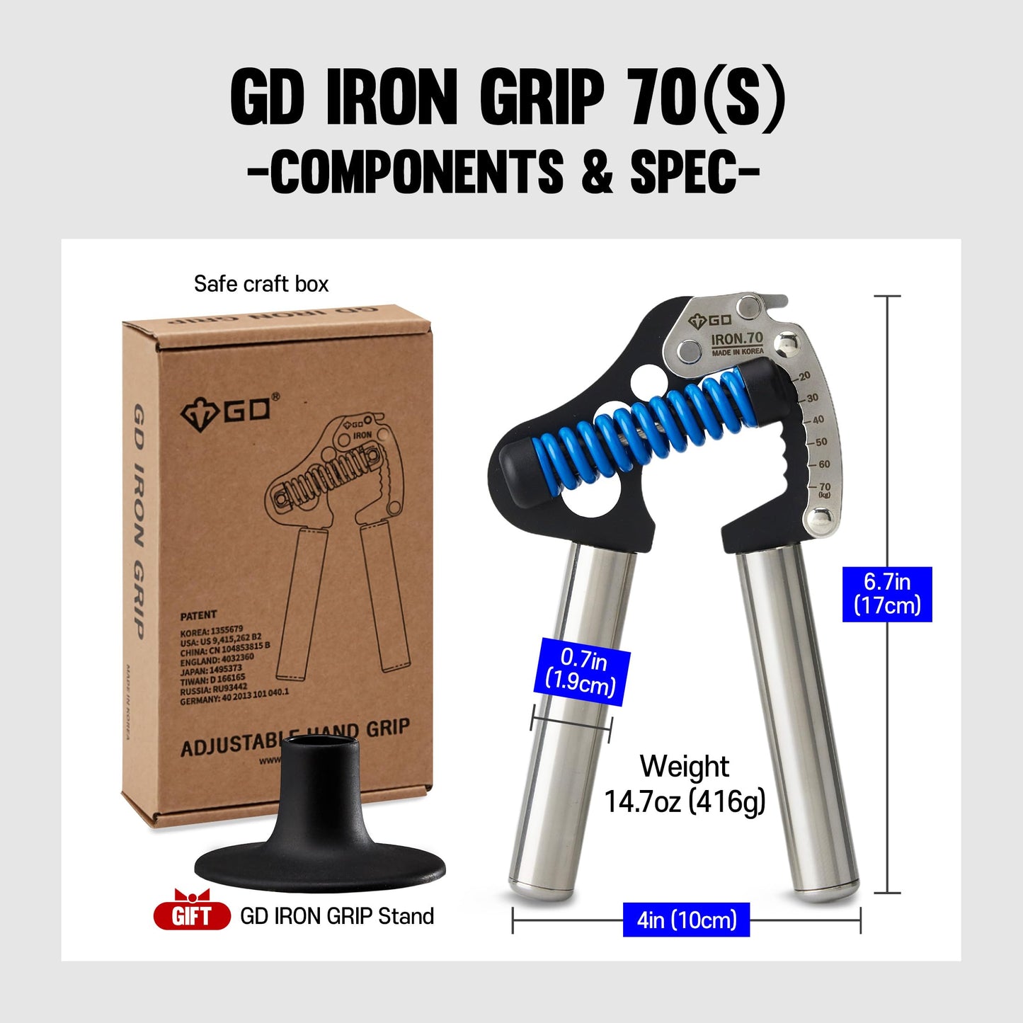 GD IRON GRIP 70(S) Adjustable Hand Grip Strengthener, 44~154lbs Grip Strength Trainer Premium Forearm Strengthener Hand Gripper for Grip Strength
