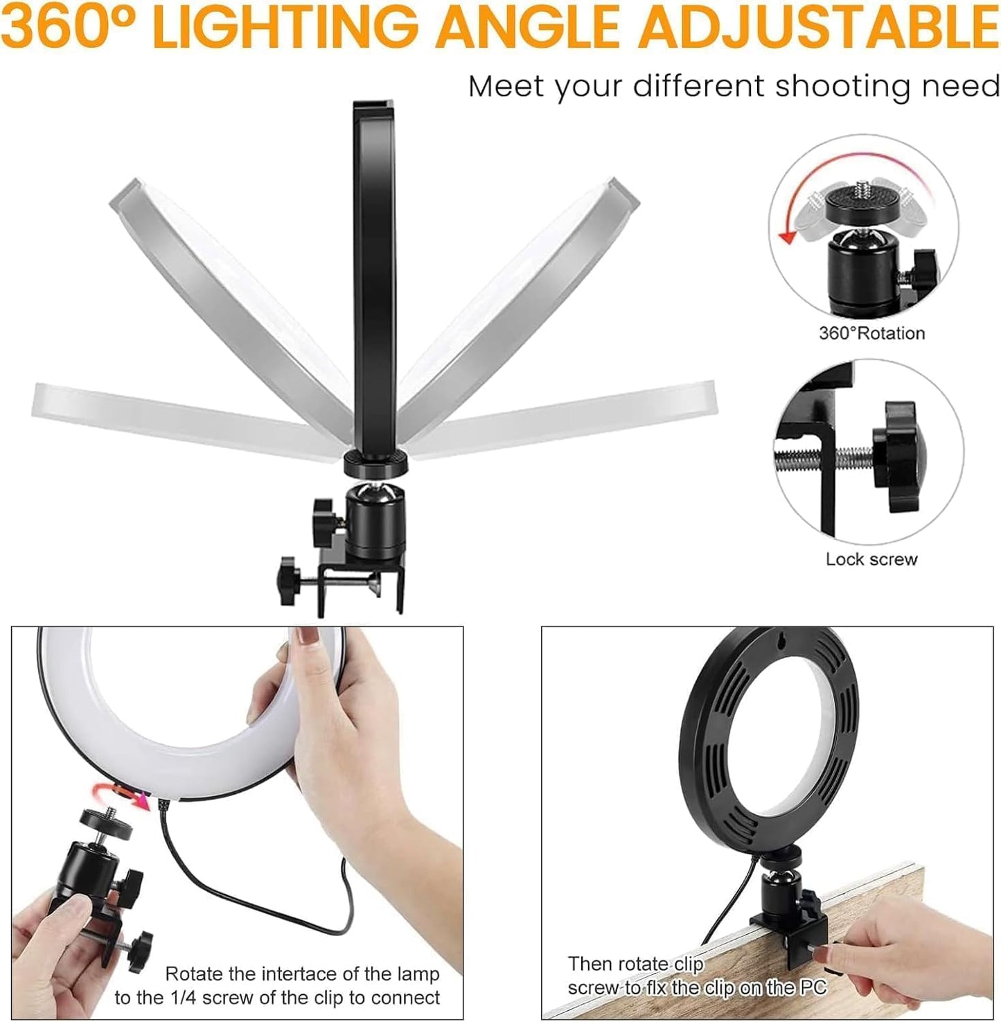 MACTREM 6" Dimmable Video Conference Lighting Kit, Ring Light Clip on Laptop Monitor, LED Circle Selfie Light for Zoom