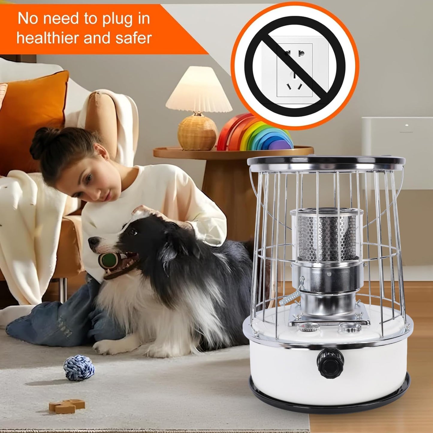 Portable 10000BTU Kerosene Heater with Anti-Tip Safety, 6L Tank 30H Burn Time for Indoor Outdoor Heating Cooking, 2600W Power