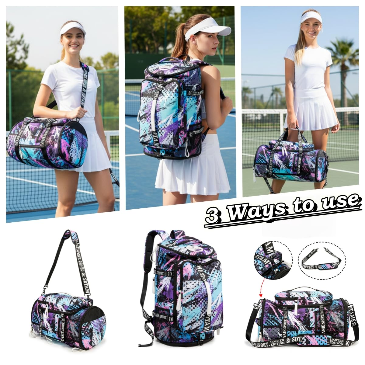 Gym Duffle Bag Backpack with Shoe Compartment,4 ways Travel Backpack for Women and Men,Multi-Functional Weekender bag with Waterproof Layer&Laptop Compartment for Fitness, Travel,Camping(Multicolor)