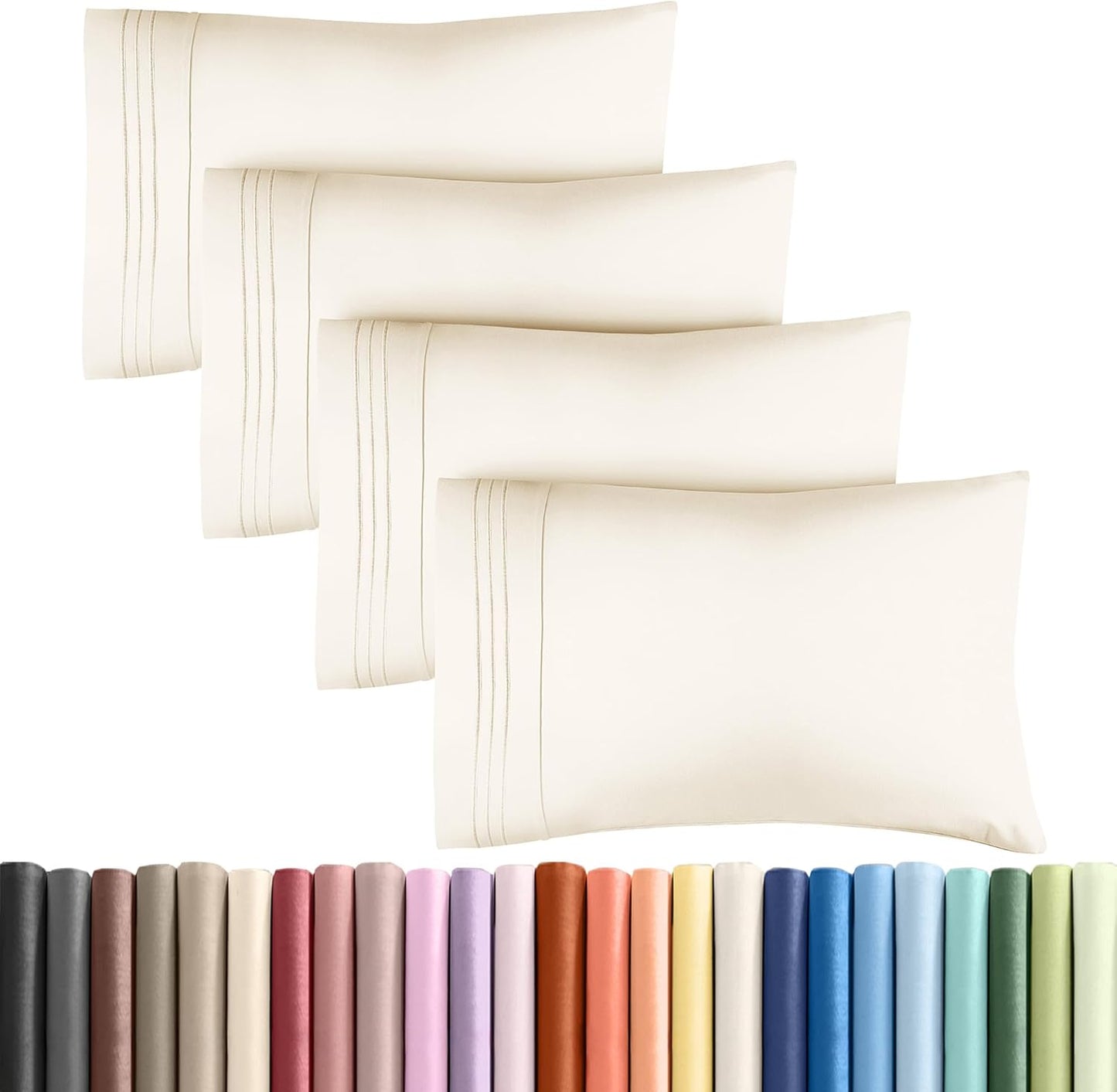 Queen Pillow Cases by [Brand Name] - Ultra Soft Hotel Quality Covers - Wrinkle Free & Stain Resistant - 4 Piece Set in Off White