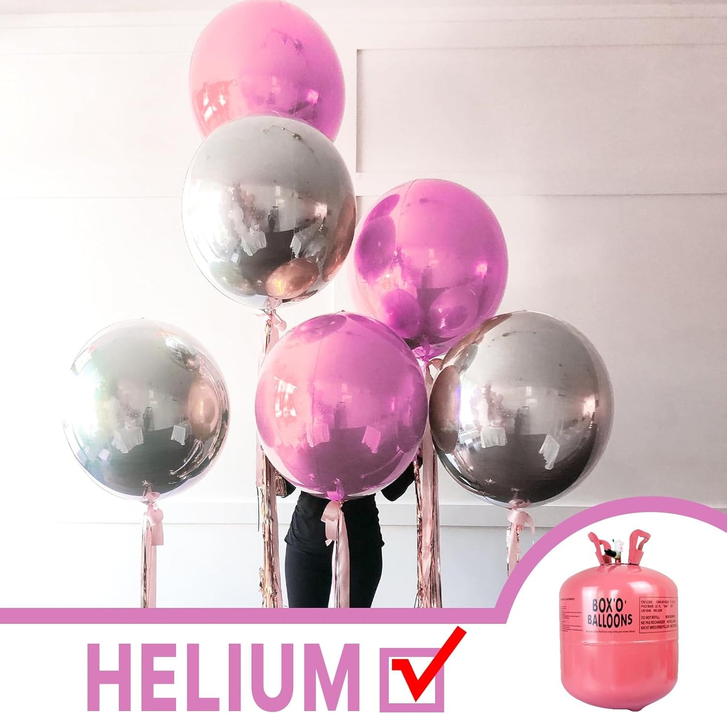PartyWoo Pearl Pink Foil Balloons - 22 Inch Jumbo Round Mylar Balloons for Baby Showers & Birthdays