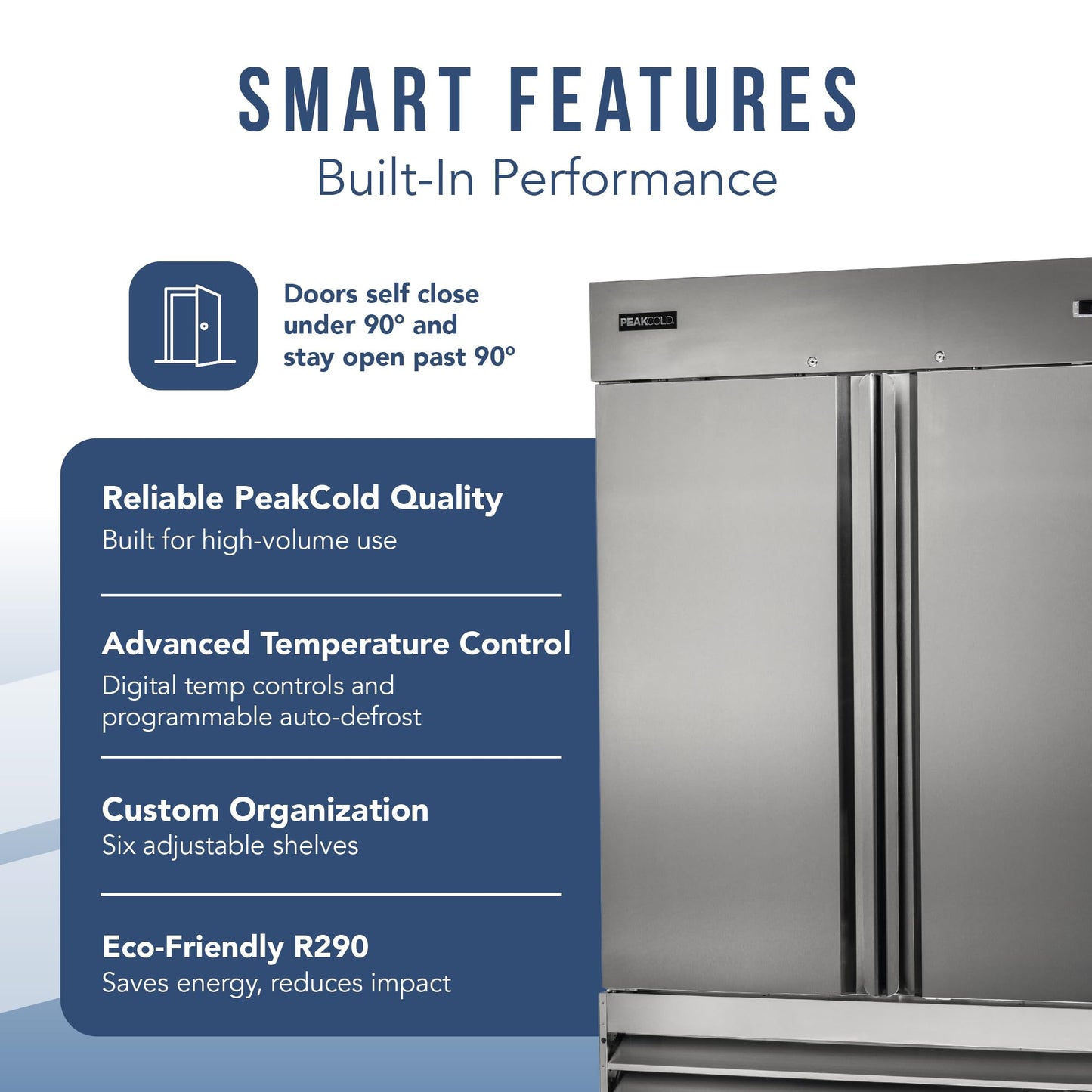 PEAKCOLD Double Door Commercial Refrigerator, 47 Cu. Ft., 54" W Stainless Steel Reach-In Upright Refrigerator, Adjustable Shelves, Auto Defrost, Digital Thermostat, Freestanding Industrial Fridge
