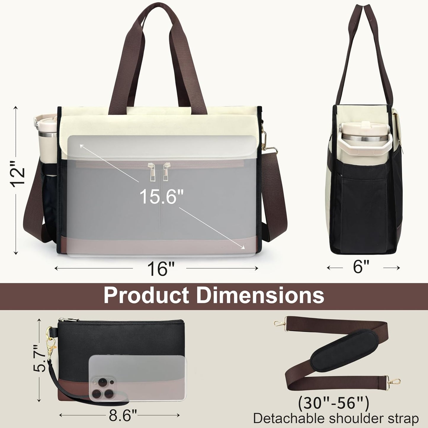 15.6 Inch Laptop Bag for Women - Tote Work Bag with Compartments Nurse Teacher Bag Large Lightweight Office Handbag