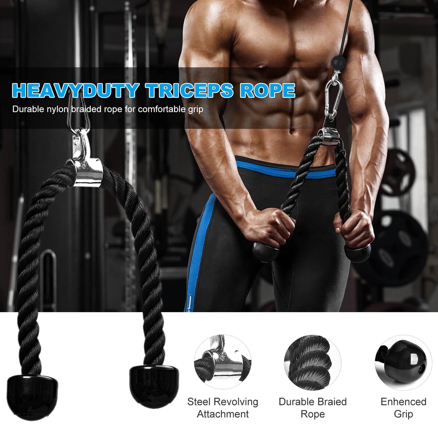 Wall Mounted Pulley System, Low Cable Machine Pulley System for LAT Pulldown, Biceps Curl Home Gym Equipment with Fitness Pull Down Bar, Tricep Rope