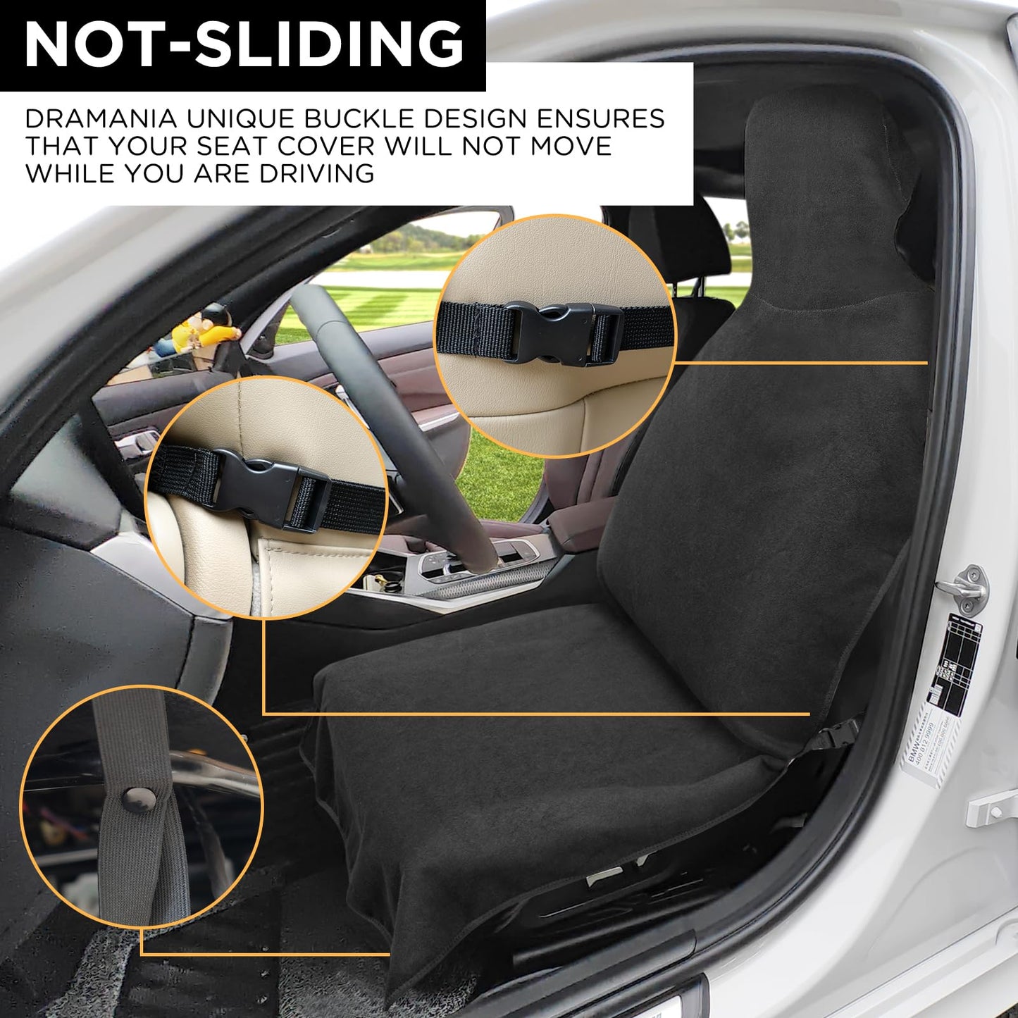 DREAMANIA Waterproof Seat Cover Towel, Premium Sweat Carseat Protector, Perfect for Universal Anti-Slip Car Truck SUV Seat, Great for Surfing Yoga Gym Workout, Black