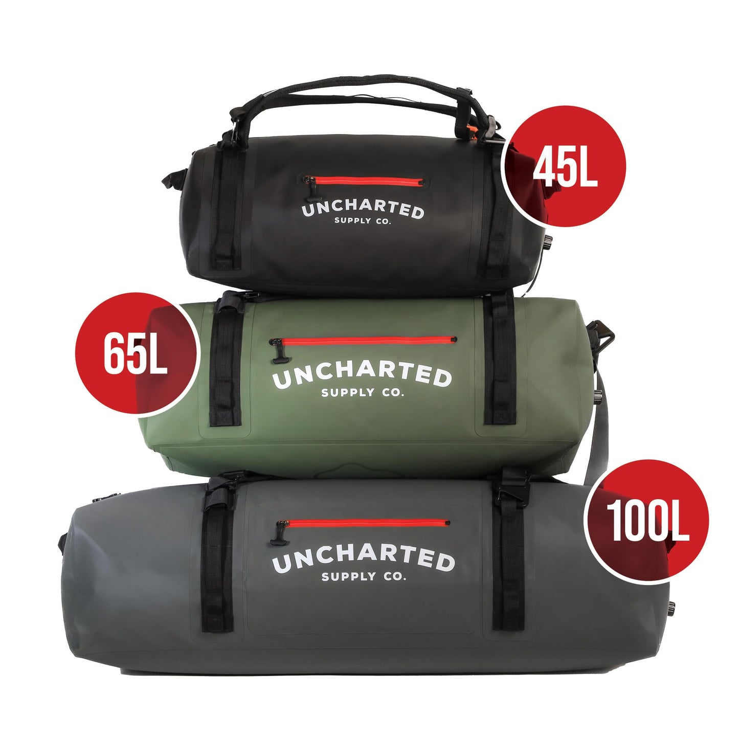 Uncharted Supply Co. The Vault Waterproof Duffel Bag - Airtight bag with Backpack Straps, Carry-On Size, Perfect for travel, boating, camping, recreation. (Gunmetal, 65L)