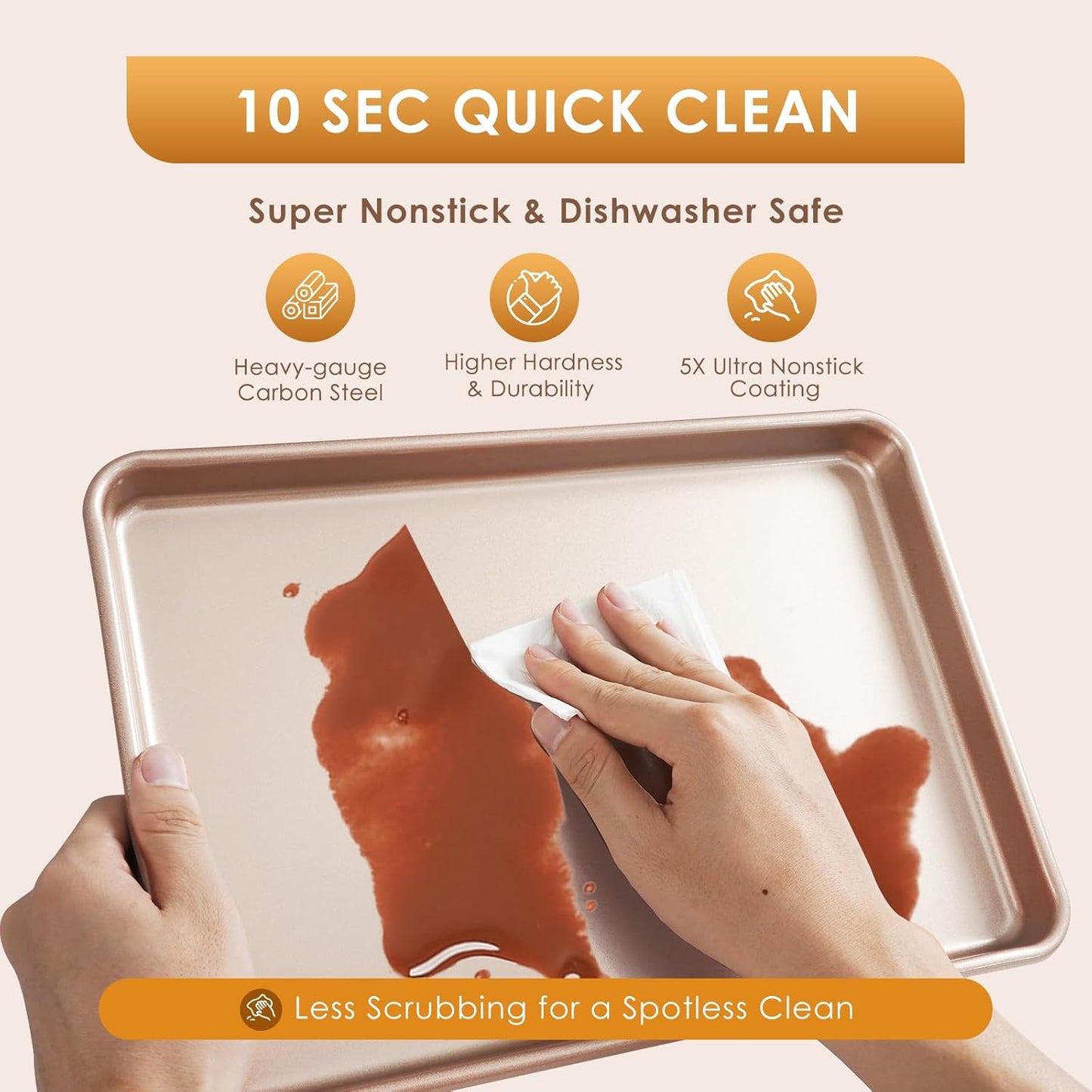 Skiennix Baking Sheet Pan Set - Nonstick Cookie Sheets for Easy Baking | Heavy Duty Rose Gold, 3-Piece Set