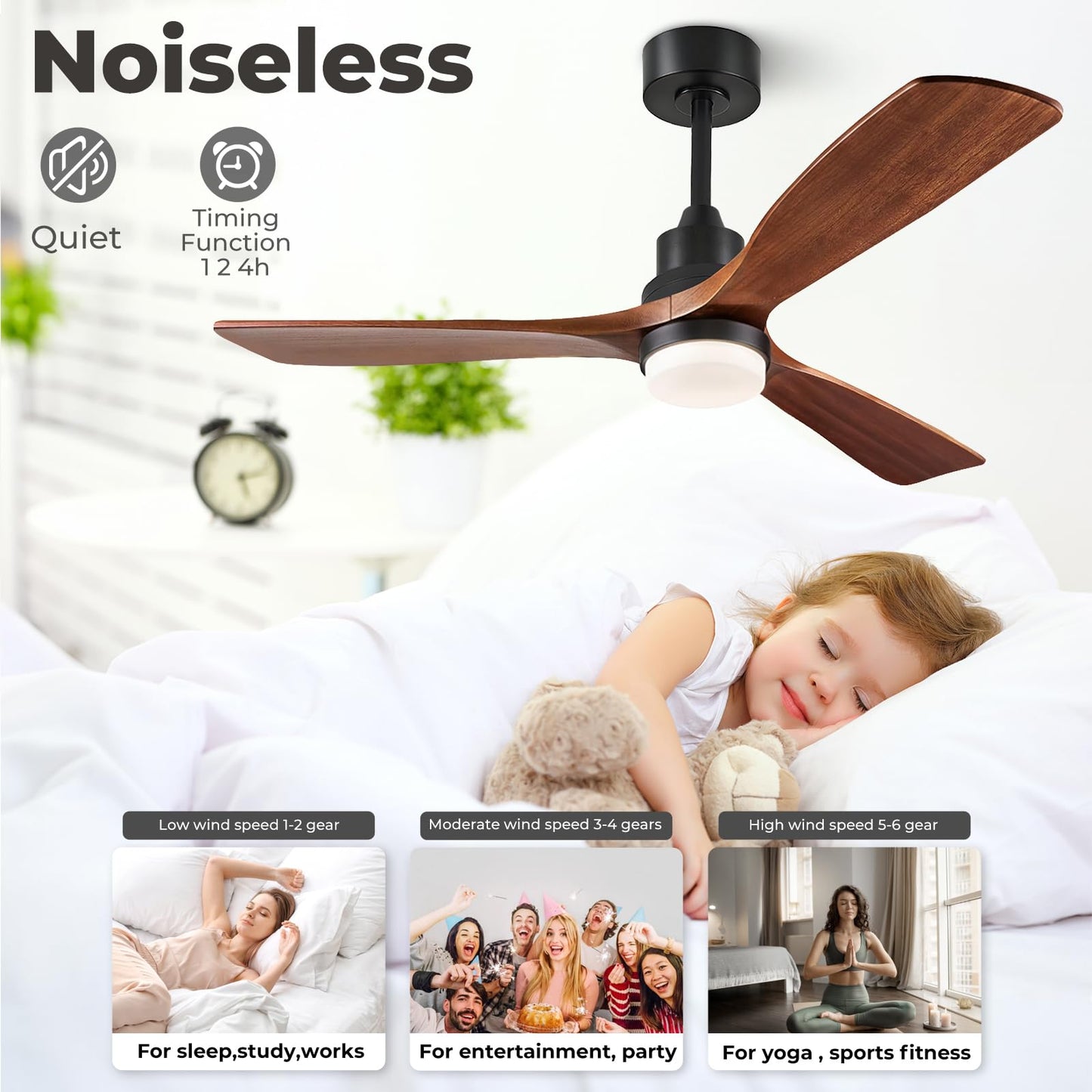 ORGINESE 60 inch Smart Ceiling Fan with Lights,Outdoor Ceiling Fan 3 Wood Blades Compatible with Alexa/Gg Voice Control&App&Remote,Quiet DC Motor for Covered Patio Porch Bedroom,Dark Walnut