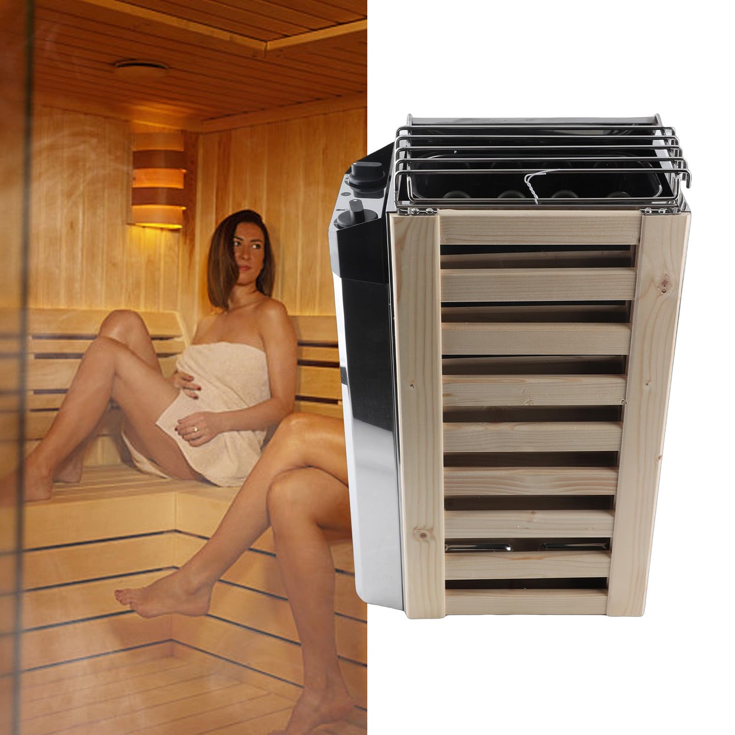 Sauna Heater, 3.6KW 110V Internal Control Temperature Adjustable Stainless Steel Electric Sauna Stove, High Heating Efficiency Electric Sauna Heater for Home Hotel Use