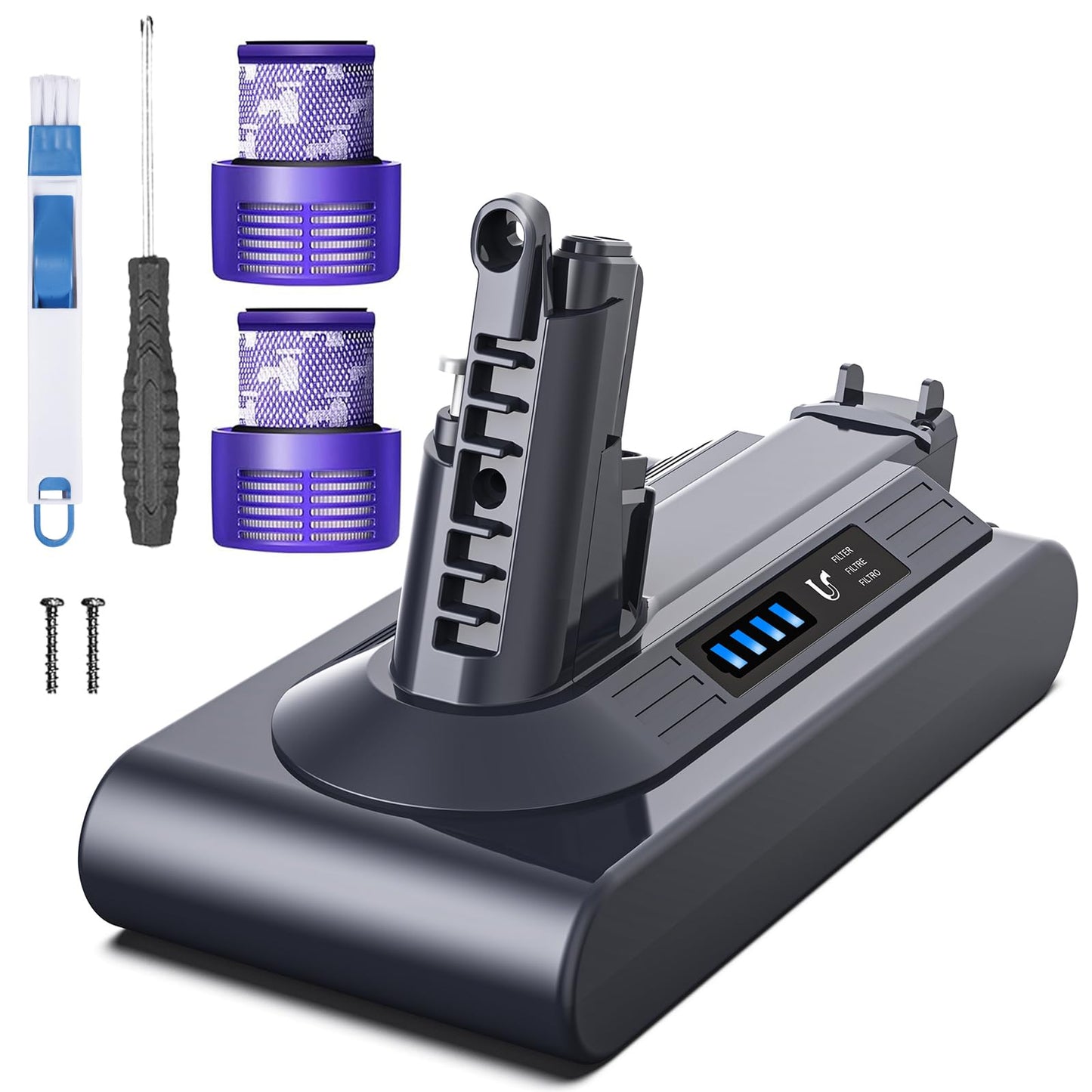 Morpilot 8000mAh Rechargeable Replacement Battery for Dyson V10 Series Vacuum Cleaners, Providing 80 Minutes of Runtime in Standard Mode, Installs in Just 3 Minutes, Includes 2 Post Filter