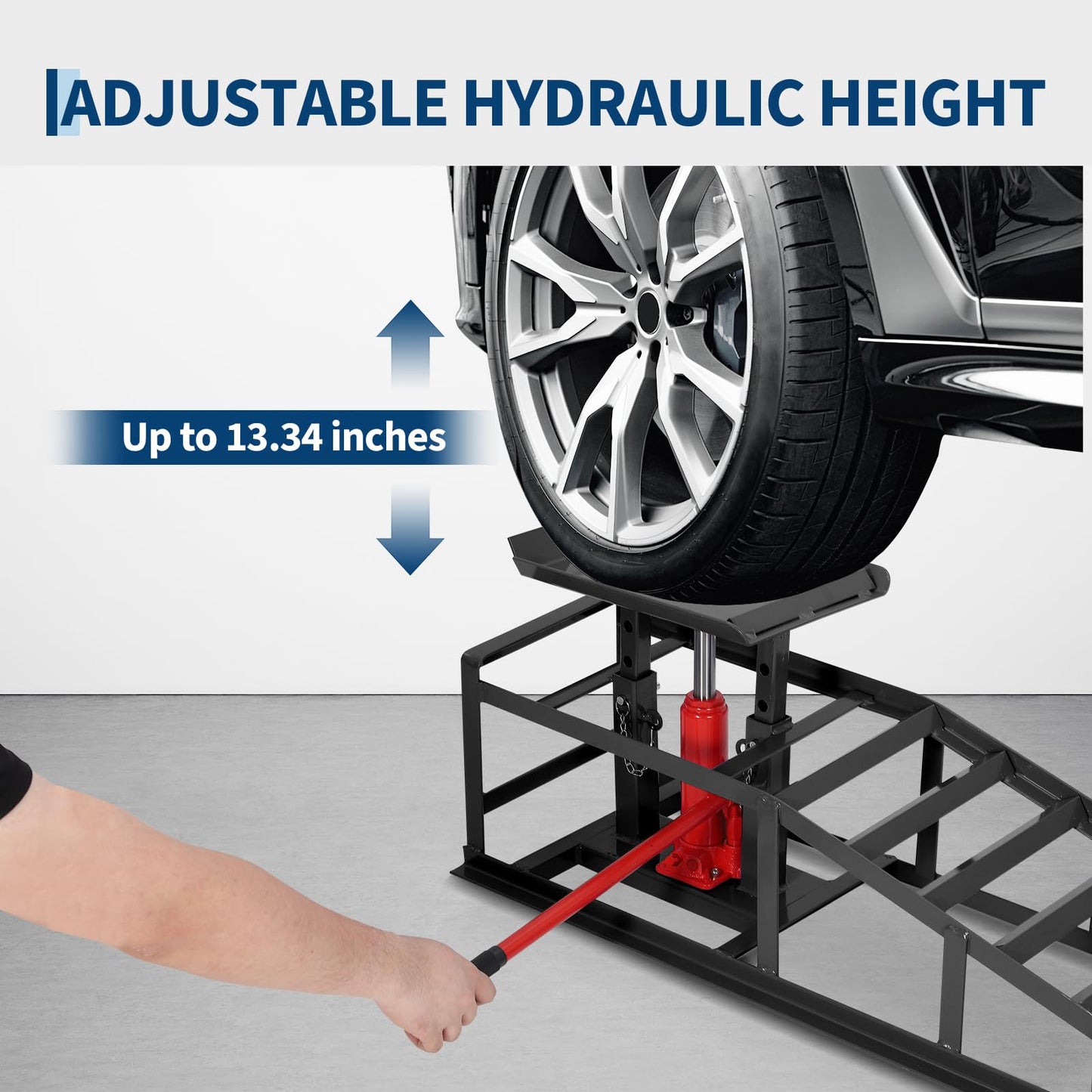 GarveeHome Hydraulic Car Ramps 2 Pack - 11000Lbs Capacity Low Profile Vehicle Ramps for Oil Changes, Trucks, Trailers & Garage Auto Repair, Heavy Duty Steel Construction, Black