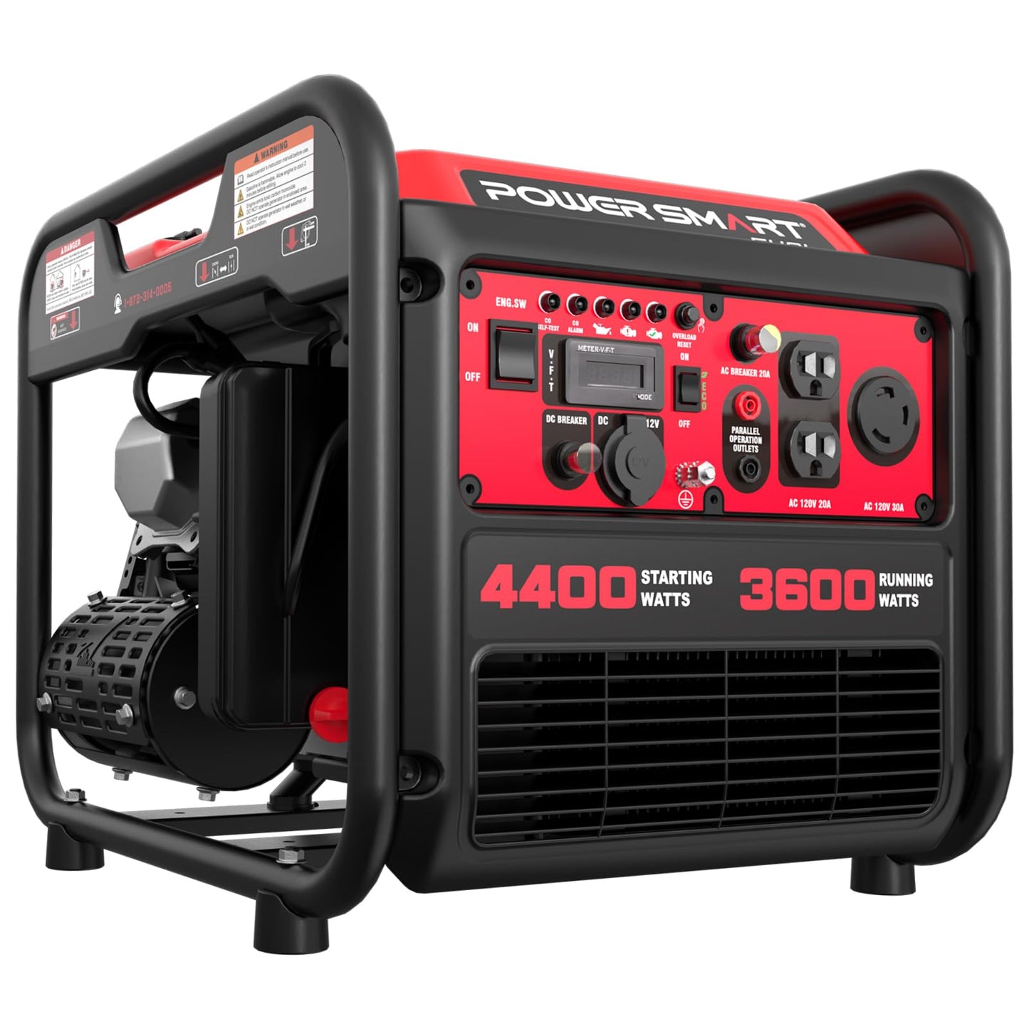 PowerSmart 4400-Watt Open Frame Inverter Generator, Gas Powered, CO-Sensor, Lightweight & Quiet for Home Use and Emergency Backup, Camping, EPA Compliant