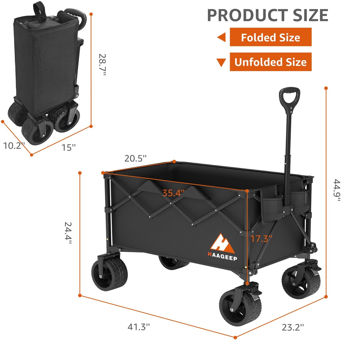 Collapsible Wagon Cart with Wheels Foldable - Folding Utility Heavy Duty Wagons Carts for Grocery Sports Garden Shopping Camping Wheelbarrows (Black200L)