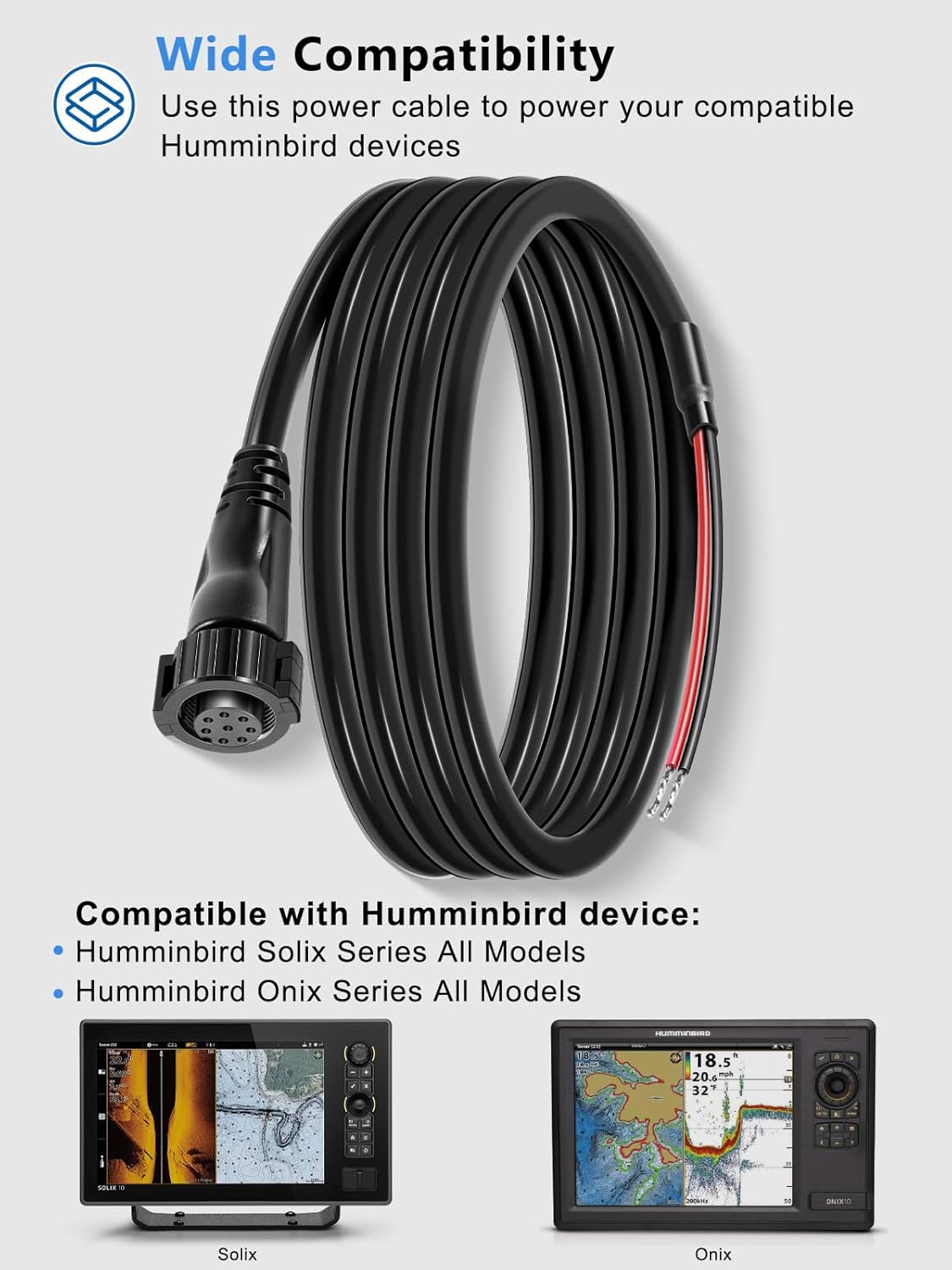 yourour 720085-1 6 PC12 8-Pin Humminbird Power Cable Feet, Power Cord Compatible with Solix and Onix Series All Models