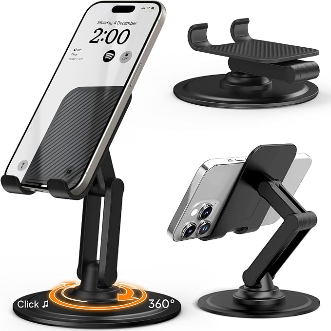 COOPER 360° Stand, [Gift Family Pack], Rotating Cell Phone Stand for Desk, Cell Phone Holder for Desk, iPhone Stand Holder, Sturdy Metal Base, Fits Samsung, Android Smartphones, (Black White, 2-Pack)