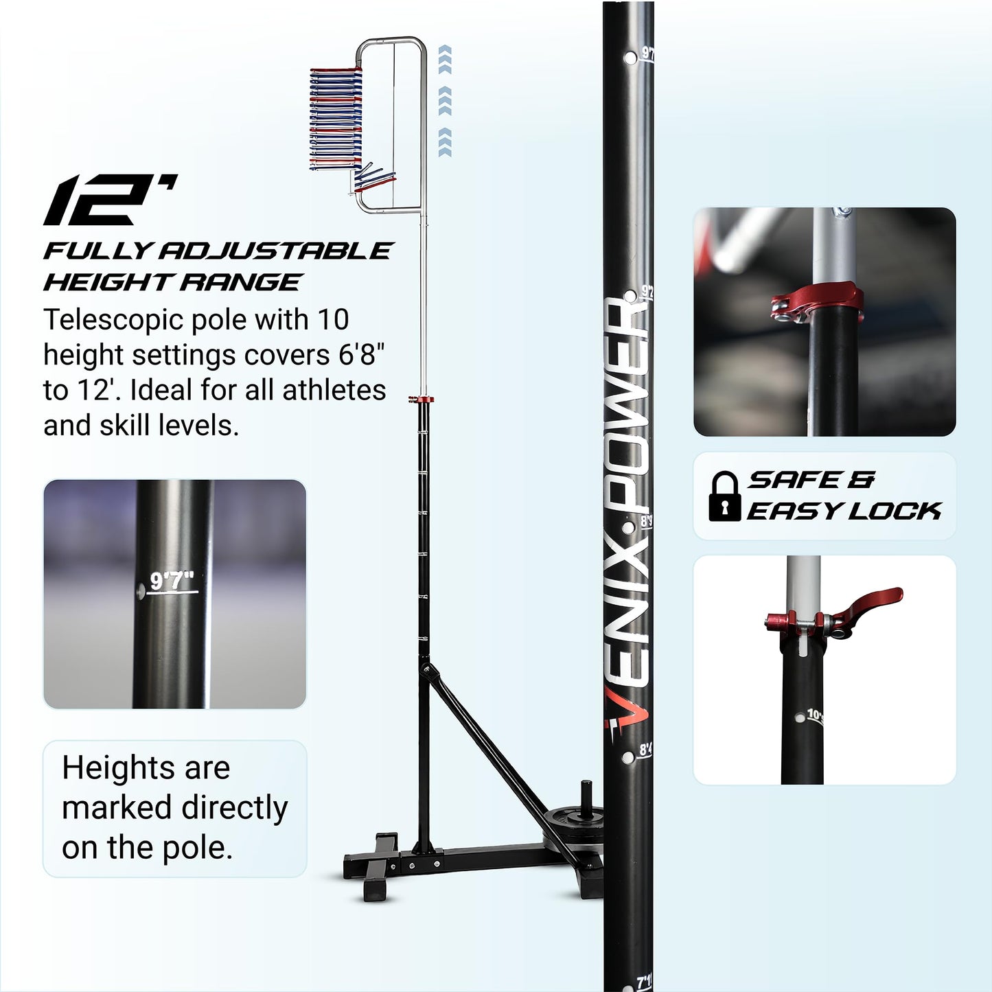 VENIX POWER® Patented Vertical Jump Tester & Trainer, Jumping Height Measurement Tool Equipment Pole for Training Practice Test, Volleyball Basketball Exercise Aid, High Higher Vertical Jump Box
