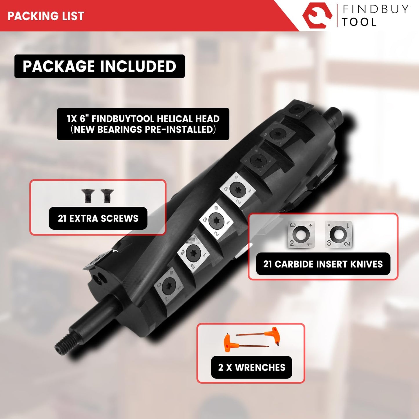 FINDBUYTOOL Helical Cutterhead for Porter Cable PC160JT 6" Benchtop Jointer with Carbide Insert Knives, 40X Longer Life, 50% Less Noise for Woodworking, Furniture Making, DIY & Professional Use