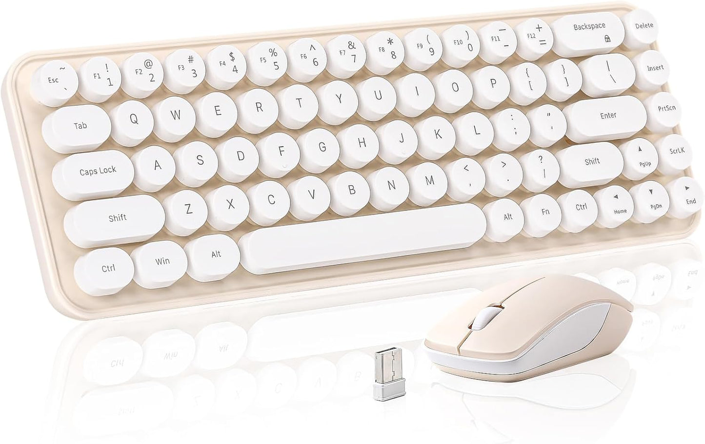 MIKIBY i68 2.4GHz WindowsxP/7/8/10 Wireless Keyboard and Mouse Combo, Retro Typewriter Style Keyboard with Round