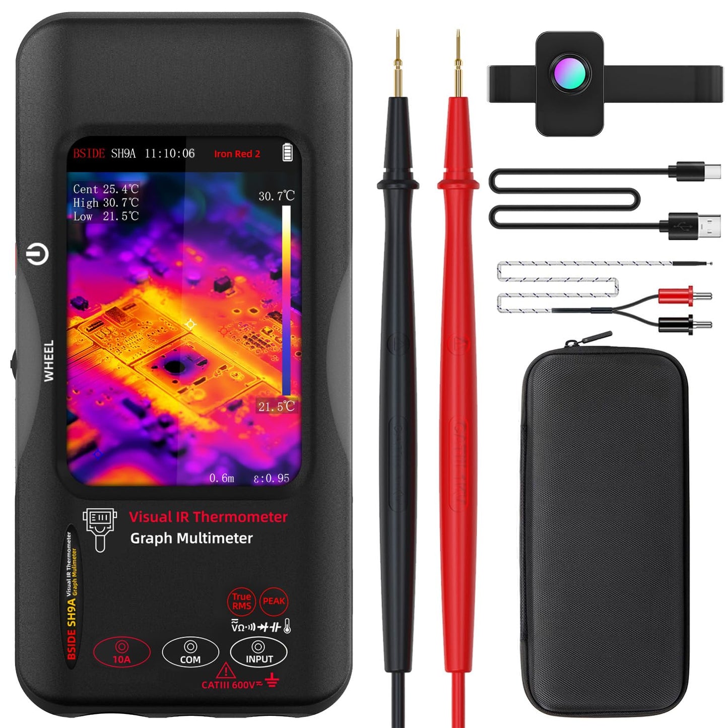 BSIDE SH9A Thermal Imager Multimeter with Macro Lens 428×320 IR Resolution, 20000 Words Multimeter with 3.98'' Touchscreen 25Hz Infrared Thermal Camera 15 Thermal Palettes Dual-Light Fusion IR Camera