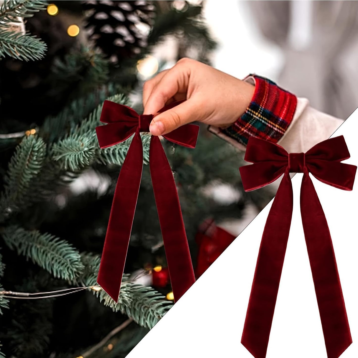 Velvet Ribbon Bows by Wine Red | 12 Pcs 5in x 10in Christmas Tree Ornaments for Holiday Decor