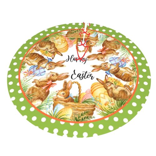 Happy Easter Cute Rabbit Eggs Green Polk 36 Inch Christmas Tree Skirt Carpet Mat Funny Party Soft Cover Mat Decor Supplies for Xmas Halloween Decorations Occasion Farmhouse