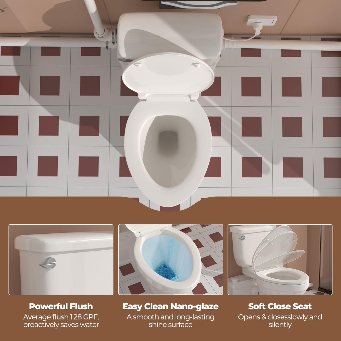 800W Macerating Toilet System, HIGH POWER Upflush Toilet with Grinder Pump for Basement, 4 Inlets for Kitchen/Laundry/Shower/Sink, 36ft Head Lift, Elongated Tall Toilet, Extension Pipes for Hiden Pump
