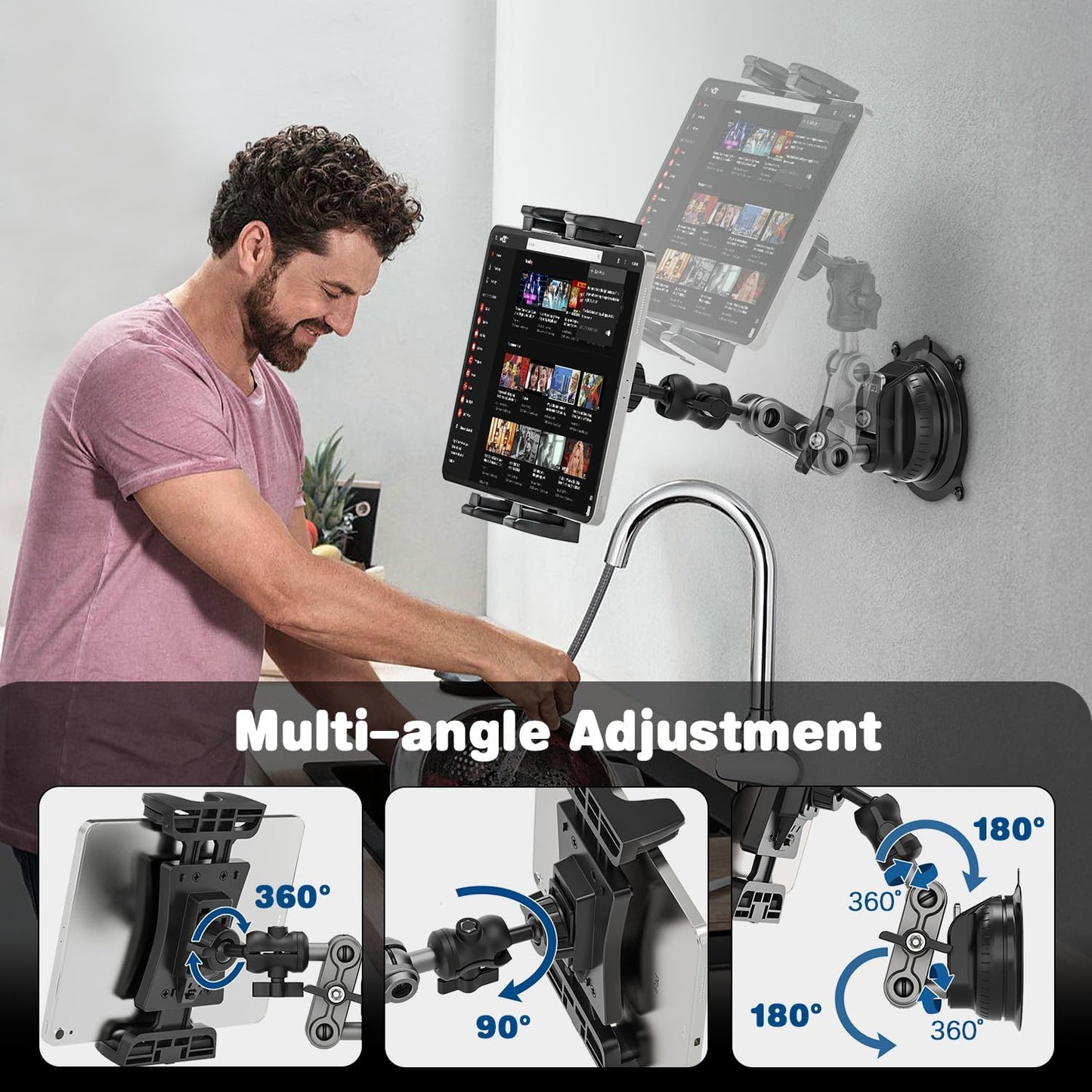 BAISHUN 360 4.7-12.9" Tablet Mount for Truck, Car Tablet Holder Heavy Duty Super Suction Cup/Adhesive Base iPad Stand
