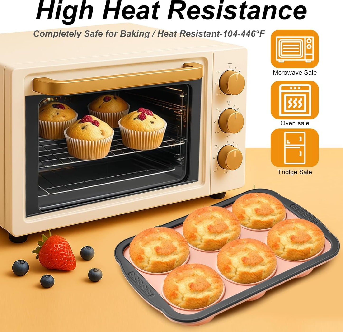 Skiennix Silicone Muffin Pan - Nonstick 6-Cup Baking Molds | BPA-Free, Easy Release, Dishwasher Safe