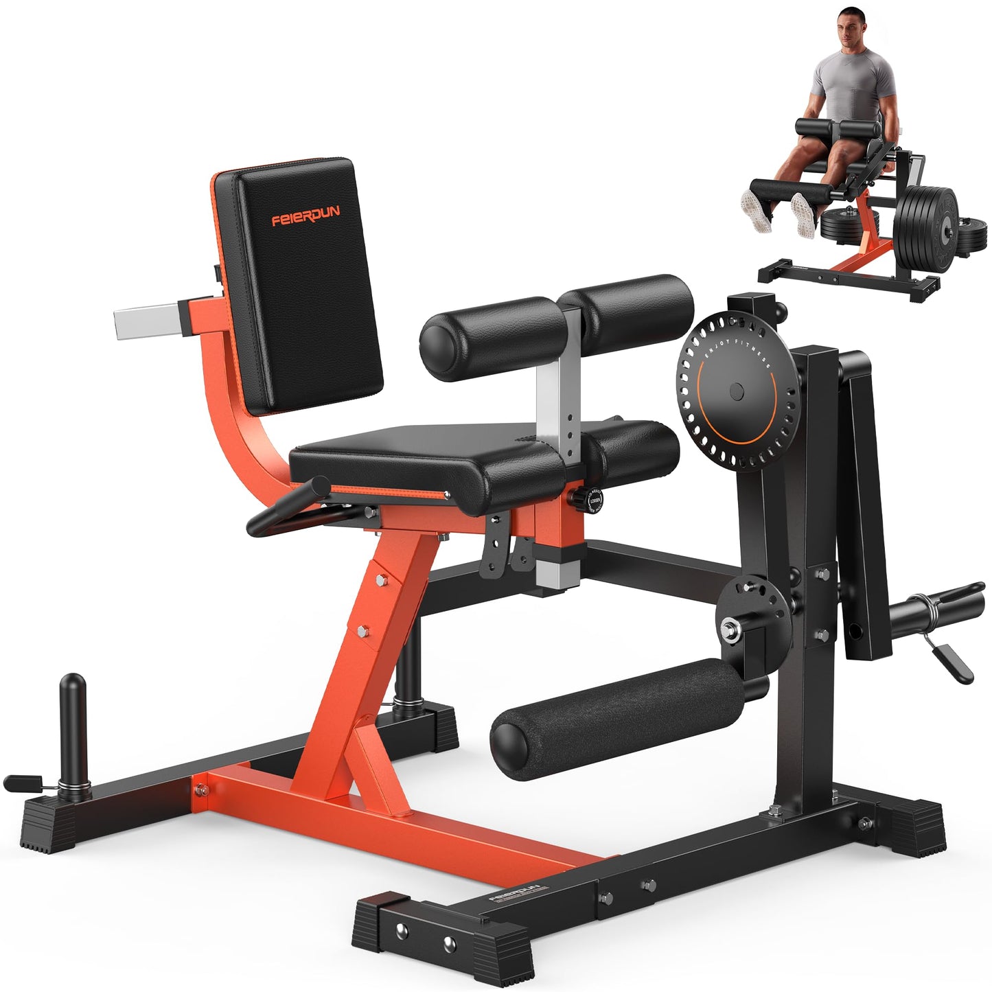 FEIERDUN Leg Extension Curl Machine, Leg Extension Machine for Lower Body Workouts, Adjustable Leg Curl Machine with Exercise Bench, Home Gym Weight Machine, Orange