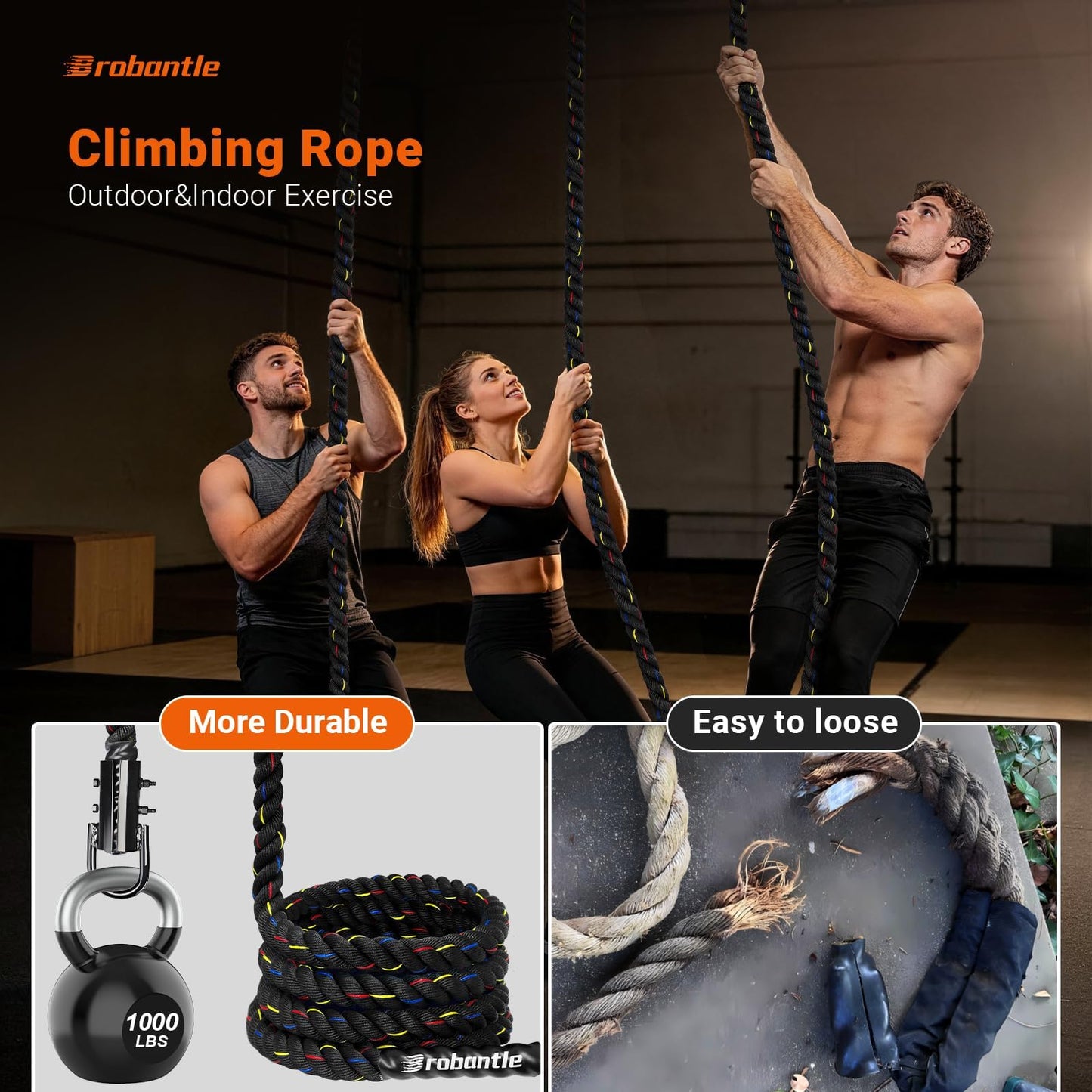 Brobantle Climbing Rope Gym Workout - 1.5 Inch Diameter 40FT Heavy Duty Thick Rope Work Out Exercise Ropes for Adults Home Indoor & Outdoor Fitness and Strength Training