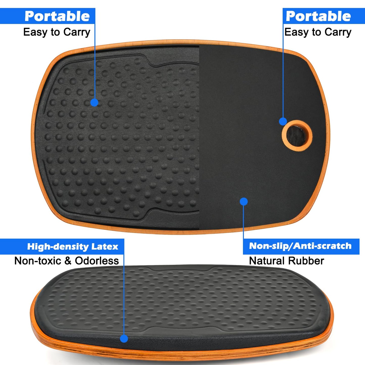 Ergohead Standing Desk Anti Fatigue Mat Balance Board, 360° Rotation Exercise Wooden Wobble Board Stability Rocker Perfect for Office, Workstation, Home, Gym, Kitchen