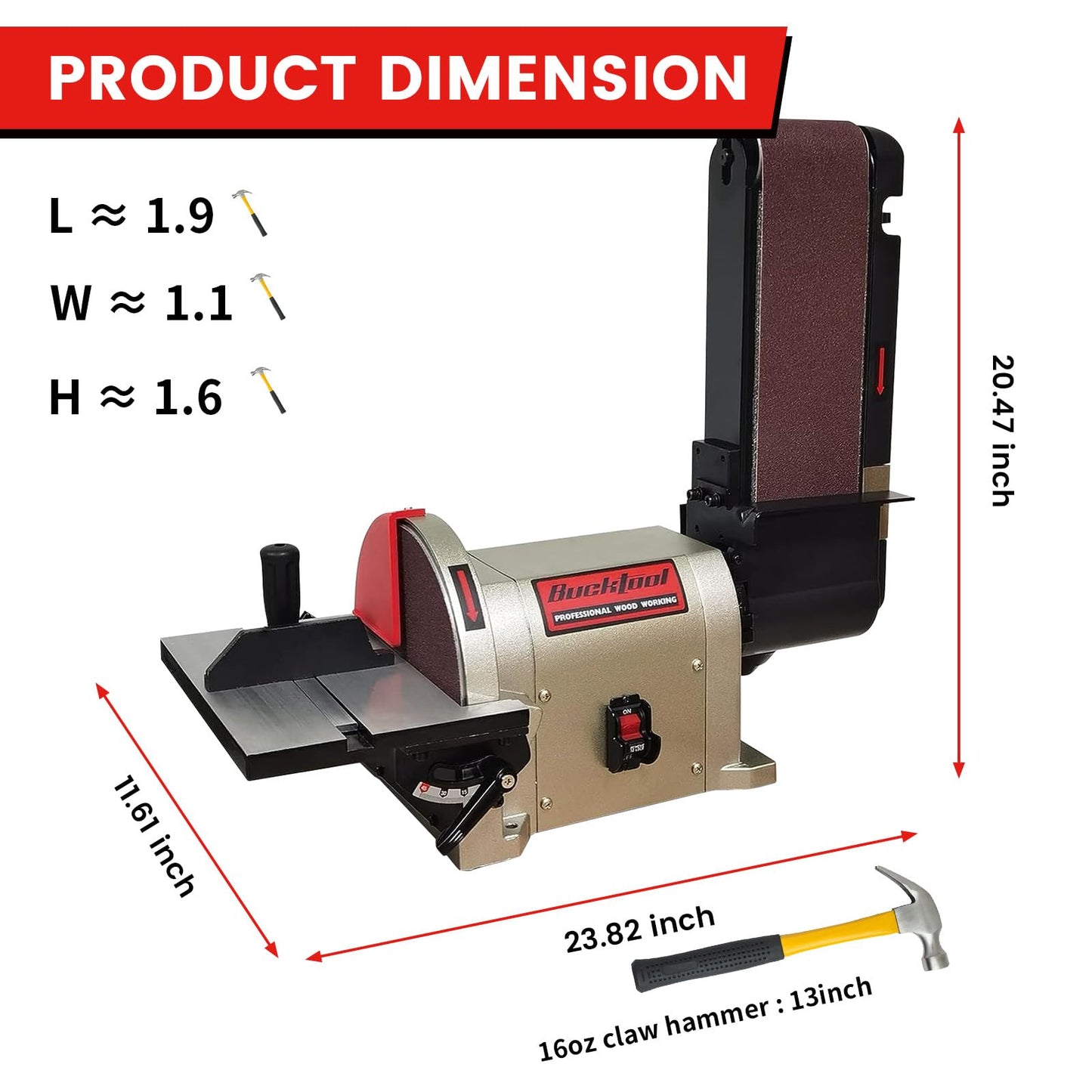 BUCKTOOL Direct Drive Bench Belt Sander, 4x36 in Belt and 8 in Disc Sander, 3/4HP Belt Sander for Woodworking, 5.0A Benchtop