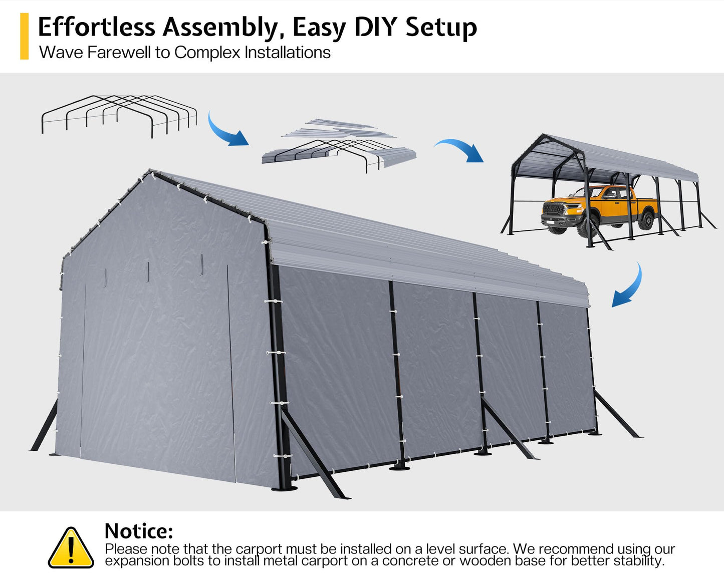 Jocisland 12x20x10.5 FT Heavy Duty Metal Carport, All-Weather Car Canopy with Waterproof Removable Sidewalls, Reinforced Base & Galvanized Steel Roof, Car Shelter for Cars, Boats, Trucks