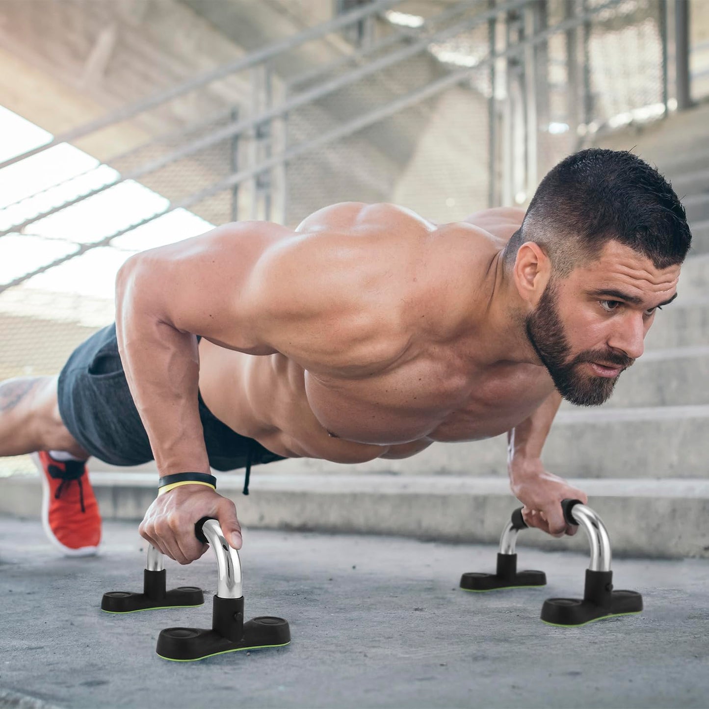 QWORK Steel Push Up Handles for Floor, Portable Push Up Stands with Non-Slip Grip, Angled Incline