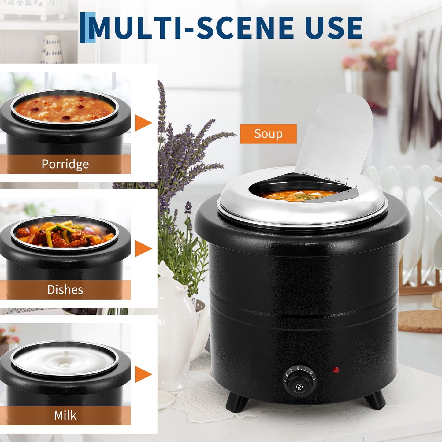 13.7 Qt Commercial Soup Kettle, Large Capacity Soup Warmer with Stainless Steel Removable Insert Pot, Swing Lid & Anti-Scald Handle, Food Warmer with Stable Base for Buffet Party Catering Restaurant