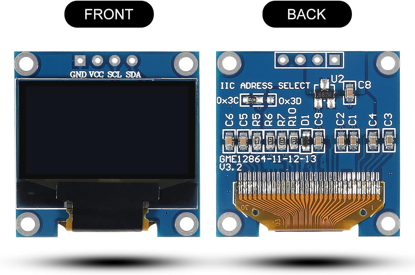 DWEII 6PCS I2C 128X64 0.96 Inch SSD1315 R3 OLED Display Module IIC Display Module Yellow Blue Two-Color Display