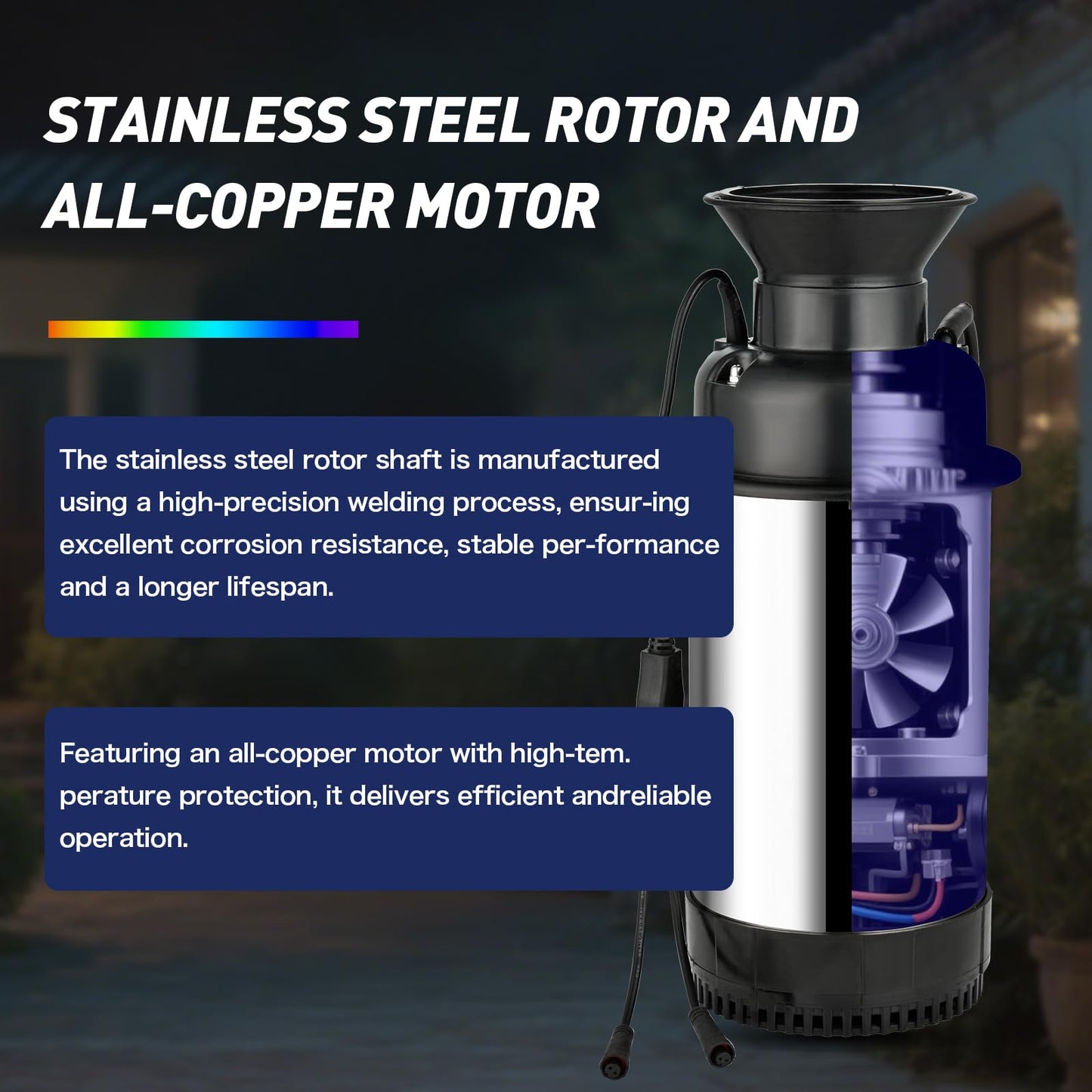 ShuDwrpu Premium LED Pond Fountain with RGB Lighting System, Stainless Steel Rotor, All-Copper Motor, Remote Control, Dynamic Color Changing, for Garden Ponds (Without Light)