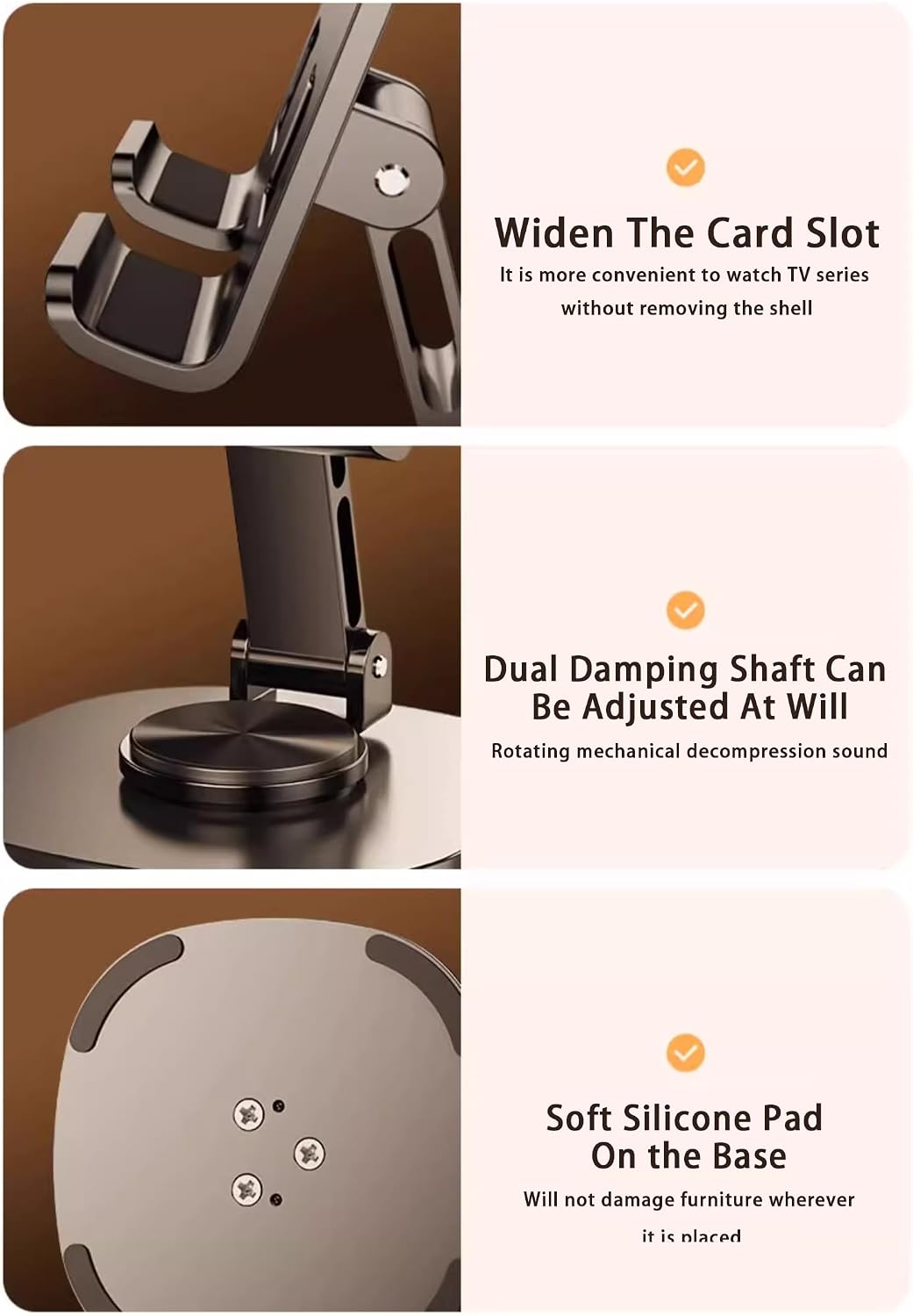 AKINLOAF Dual Folding Cell Phone Stand Fully Adjustable Foldable Desktop Phone Holder Cradle Dock, Thick Case Friendly