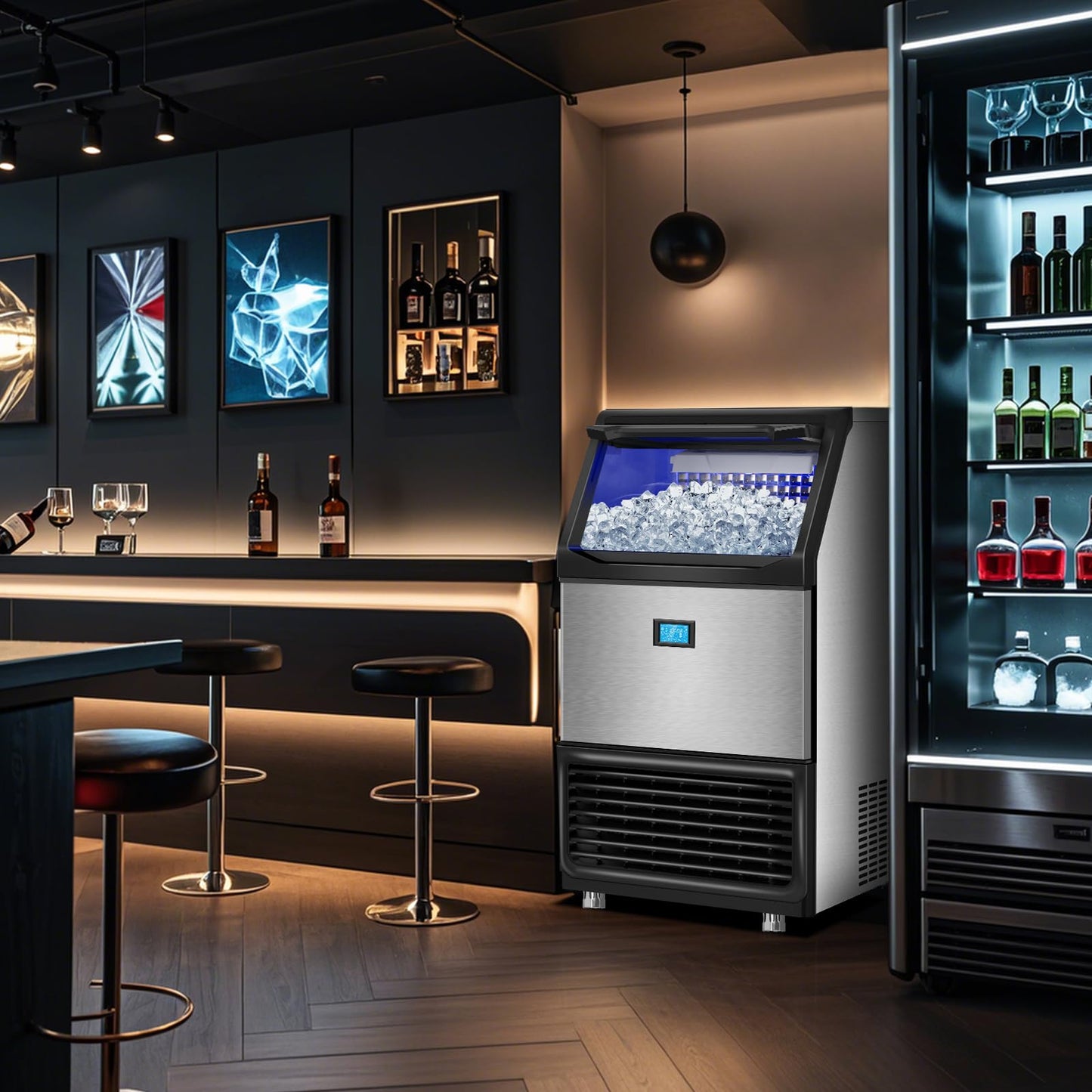 Commercial Ice Maker Machine 550LBS/24H with 185LBS Large Ice Storage Bin, 162Pcs Clear Ice Cubes in 11Mins, Stainless Steel Under Counter Industrial Ice Machine for Bar, Restaurant Business