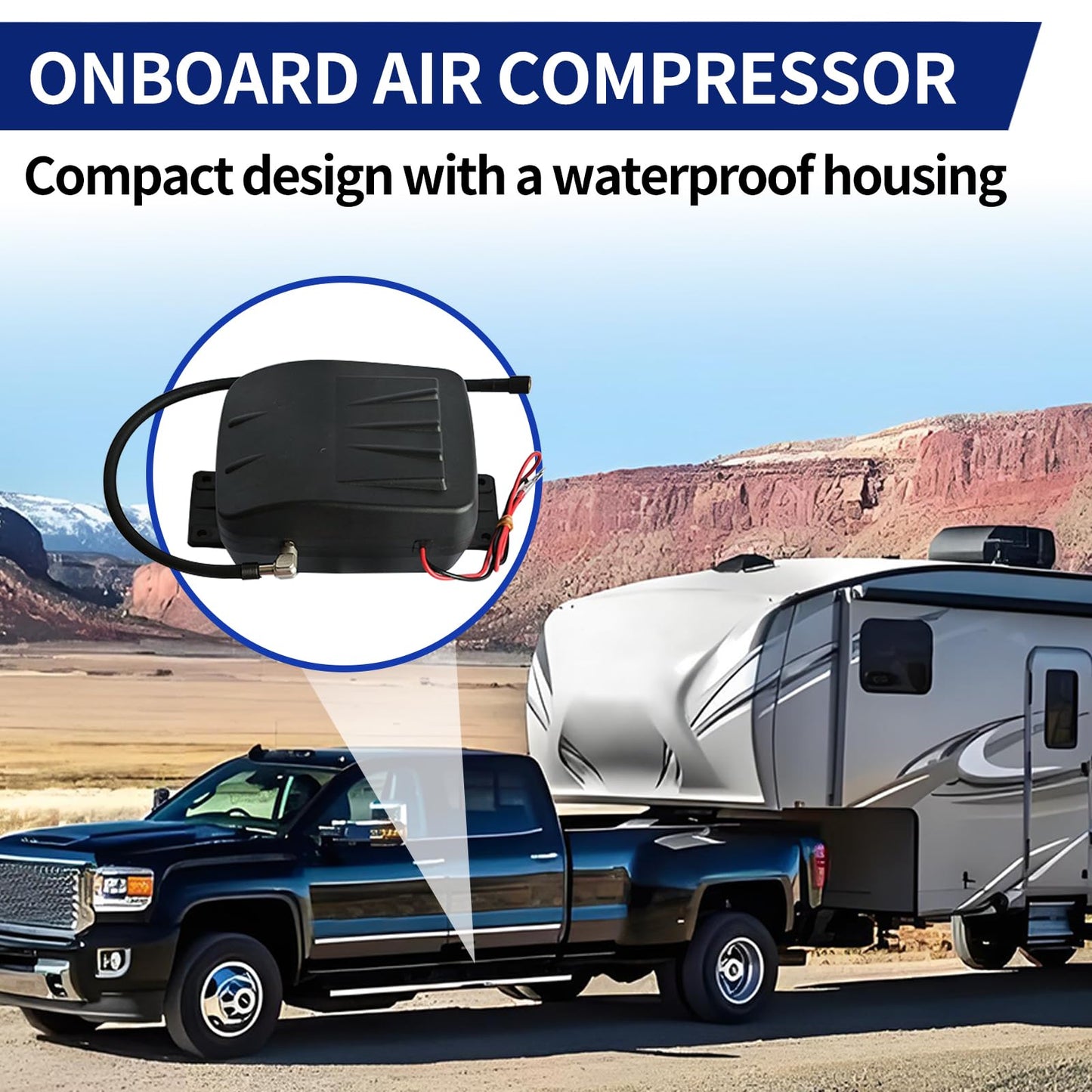 KEIYSHOLCK 25804 On Board Air Compressor System Air Shock Controller Air Compressor and Air Pressure Gauge Air Line T Fittings for Ram/Chevy/Ford/Silverado/GMC Trucks Vans