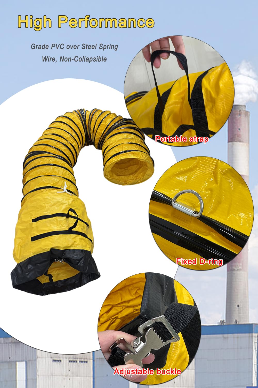50FT PVC Flexible Duct Hose 18 Inch Duct Hosing with Adjustable Rope for Utility Blower Exhaust Fan Ducting Hose Folding Exhaust Duct Retracts into self-contained Carry Bag【15m*45cm】
