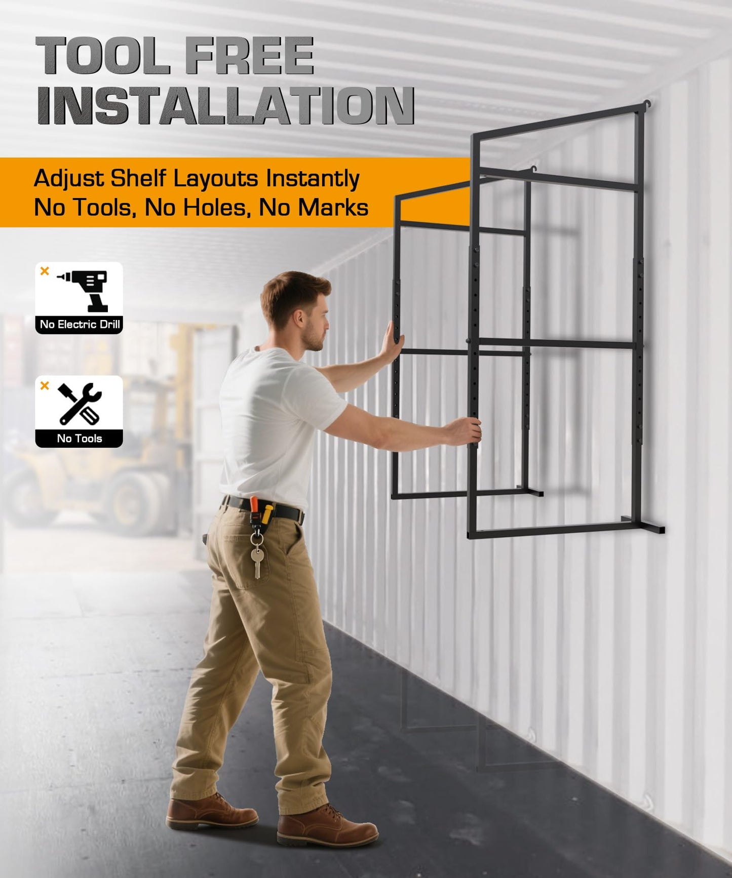 Autoholic Shipping Container Shelving Rack Steel Container Hanging Shelf Bracket Height Adjustable Fit for 12in 24in Lumber Black Efficient Storage Space No-Drill Installation