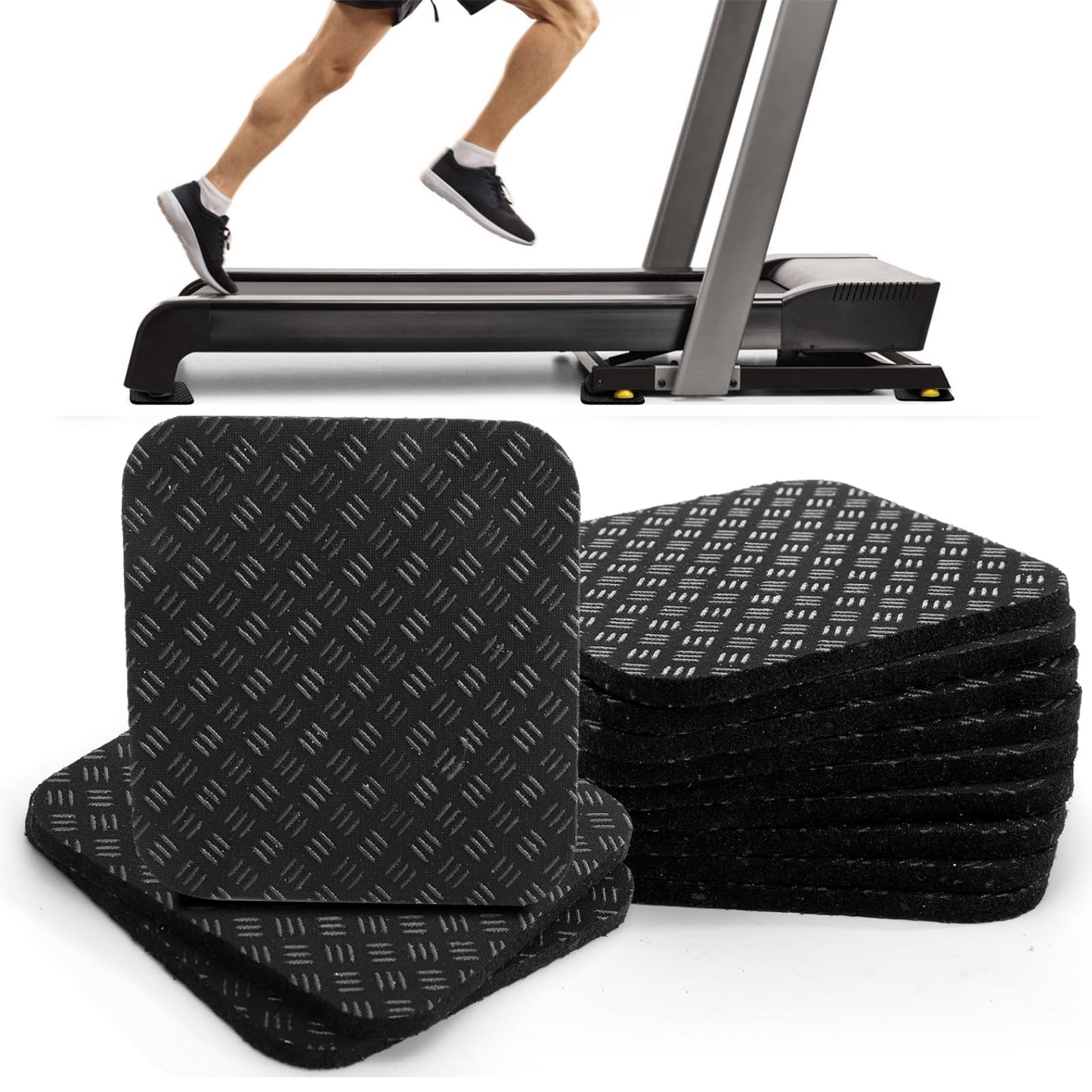 Nagpew 12 Pieces Treadmill Mat Pads, 4'' x 4'' x 0.2'' Non Slip Exercise Equipment Mats with Double-sided Silicone Coating, Anti-vibration Bike Mat for Hard Wood Carpet Floors, Walking Pad