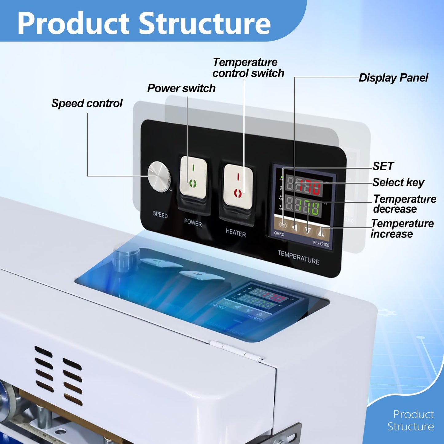 Minssine Commercial Heat Sealer Machine, Automatic Continuous Bag Band Sealing Machine with Digital Temperature Control, Adjustable Speed, Desktop Bag Sealer for Plastic Bags Films (110V/60HZ)
