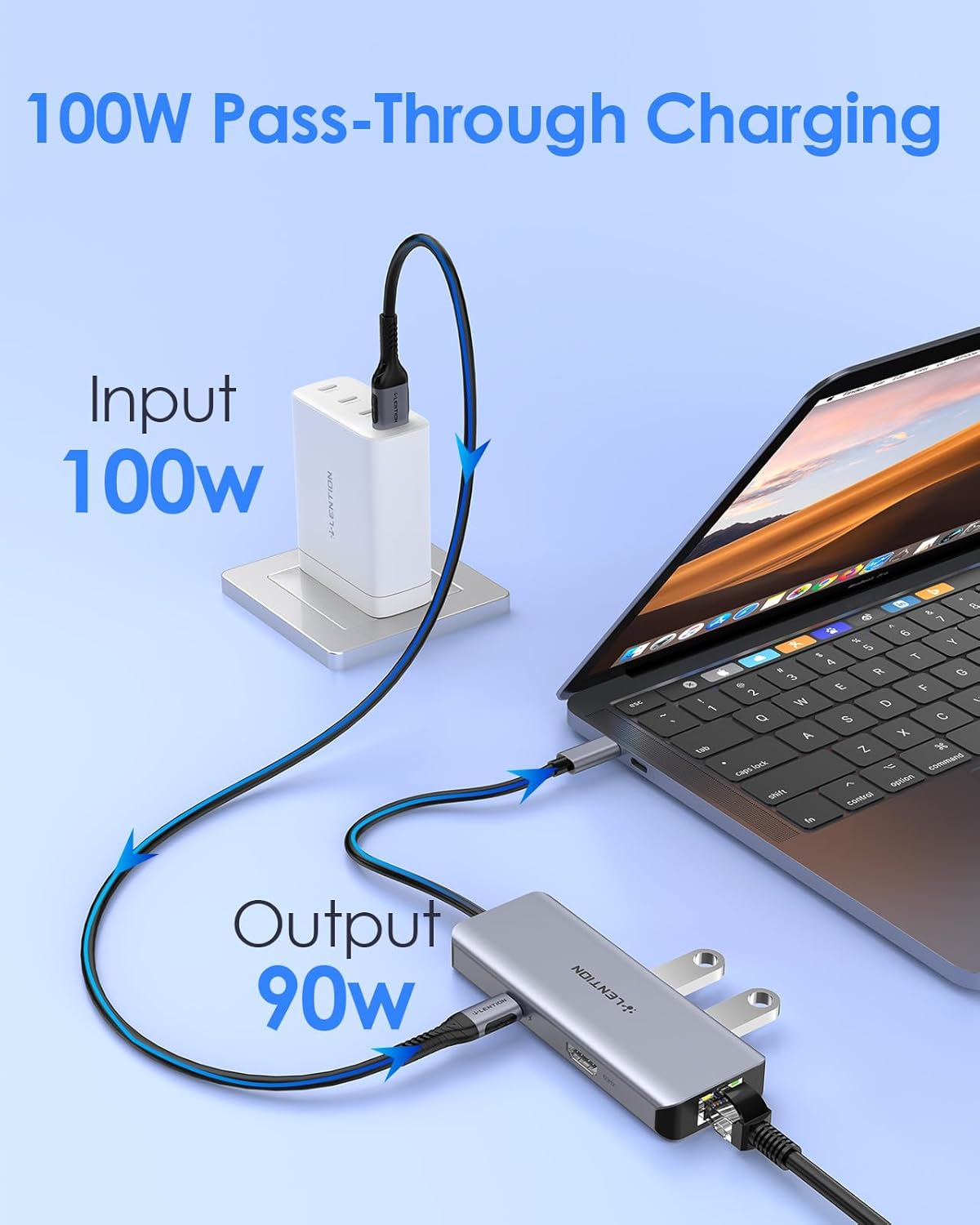 LENTION 6-in-1 4K@60Hz 100W 3X 3.0 (C26, USB C Hub with Gigabit Ethernet, HDMI, PD Fast Charging, USB Docking Station