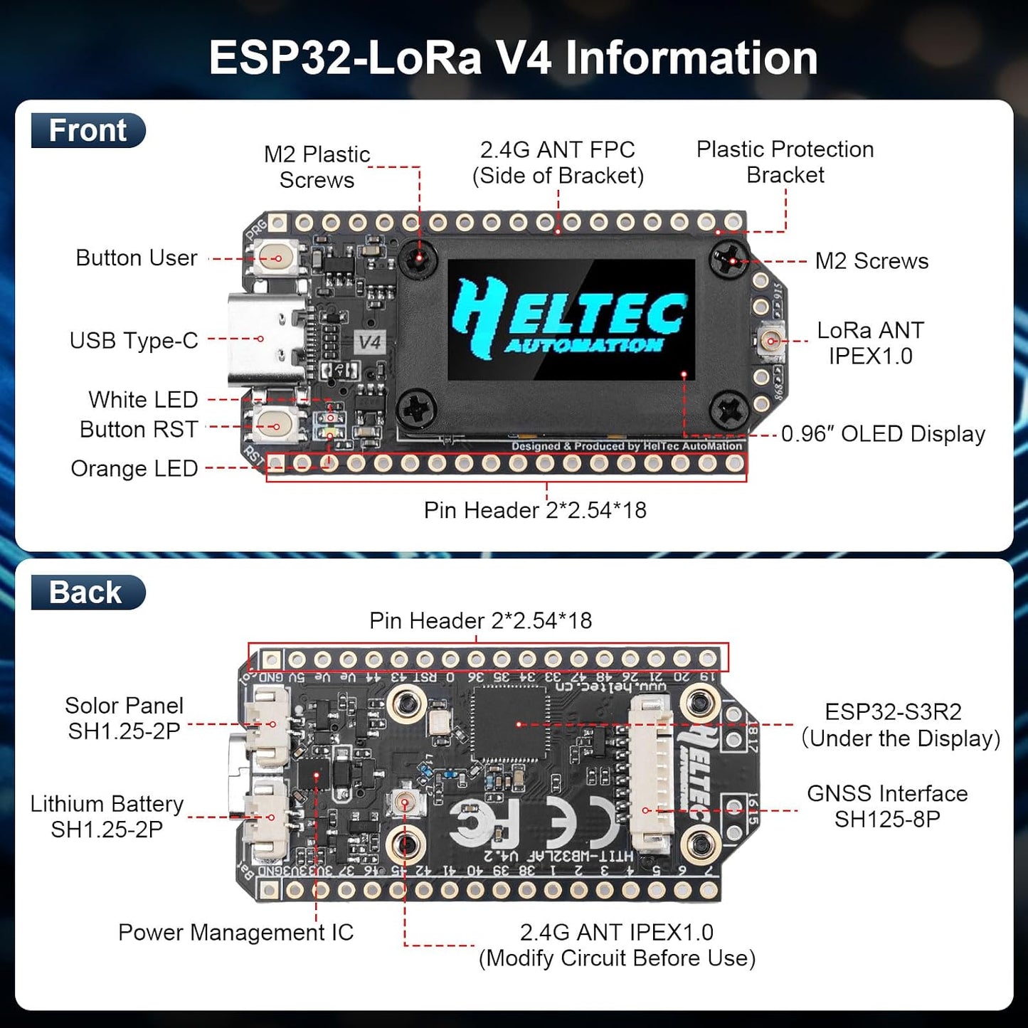 AYWHP ESP32 V4 V4 0.96 SX1262 ESP32-S3R2 16M LoRa Development Board for Meshtastic, Lora WiFi Bluetooth Module
