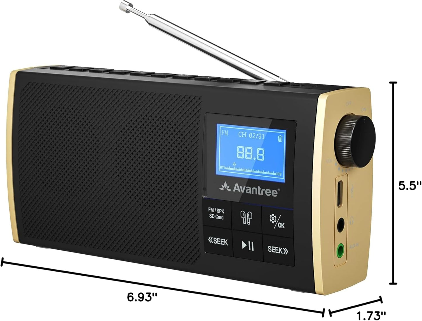 Avantree MP3 4-in-1 Streaming Radio to Earbuds or Home Stereo System, FM Radio, Bluetooth Transmitter, Bluetooth