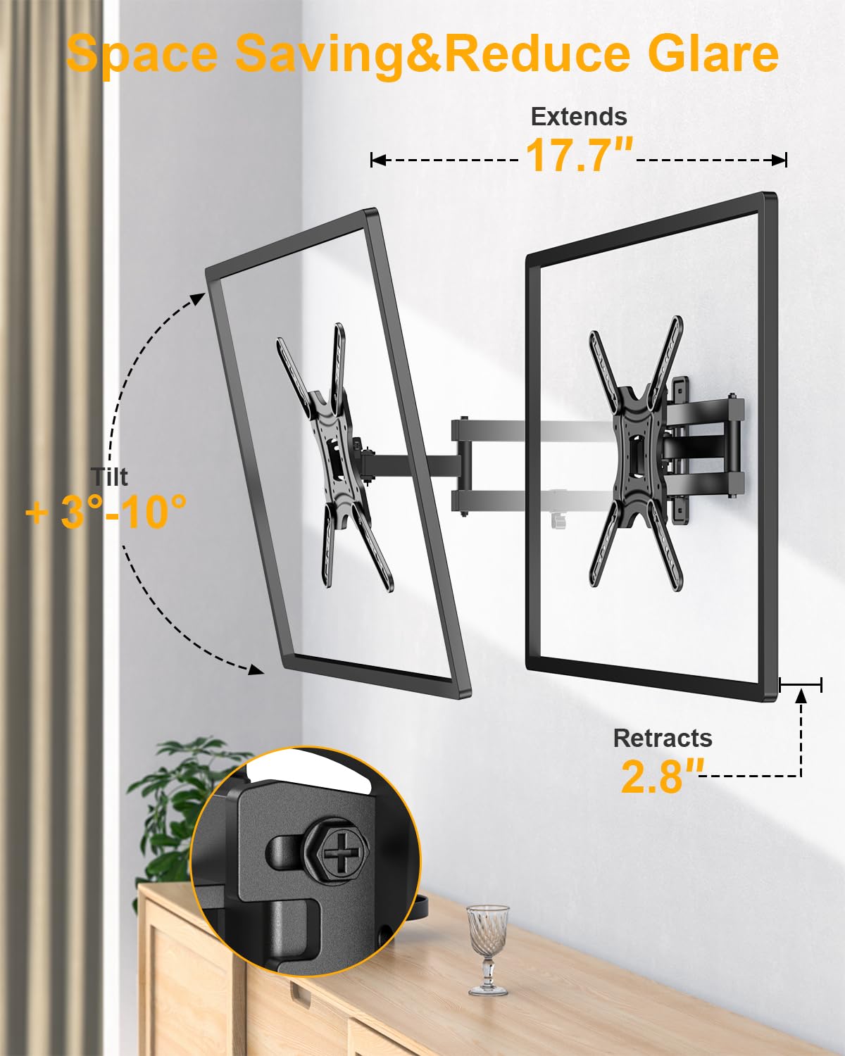 XVCAS 19-55 Inch 400X400 mm, 66 lbs Full Motion TV Wall Mount,vesa Monitor Mount Tv Brackets for LED LCD Flat Curved