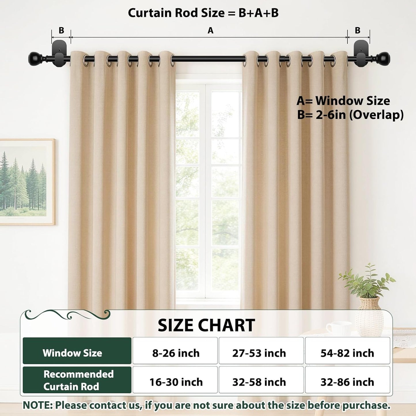 USFOOK No Drill Curtain Rods - 48 to 84 Inches | 5/8 Inch Adhesive Drapery Rod with Round Finials